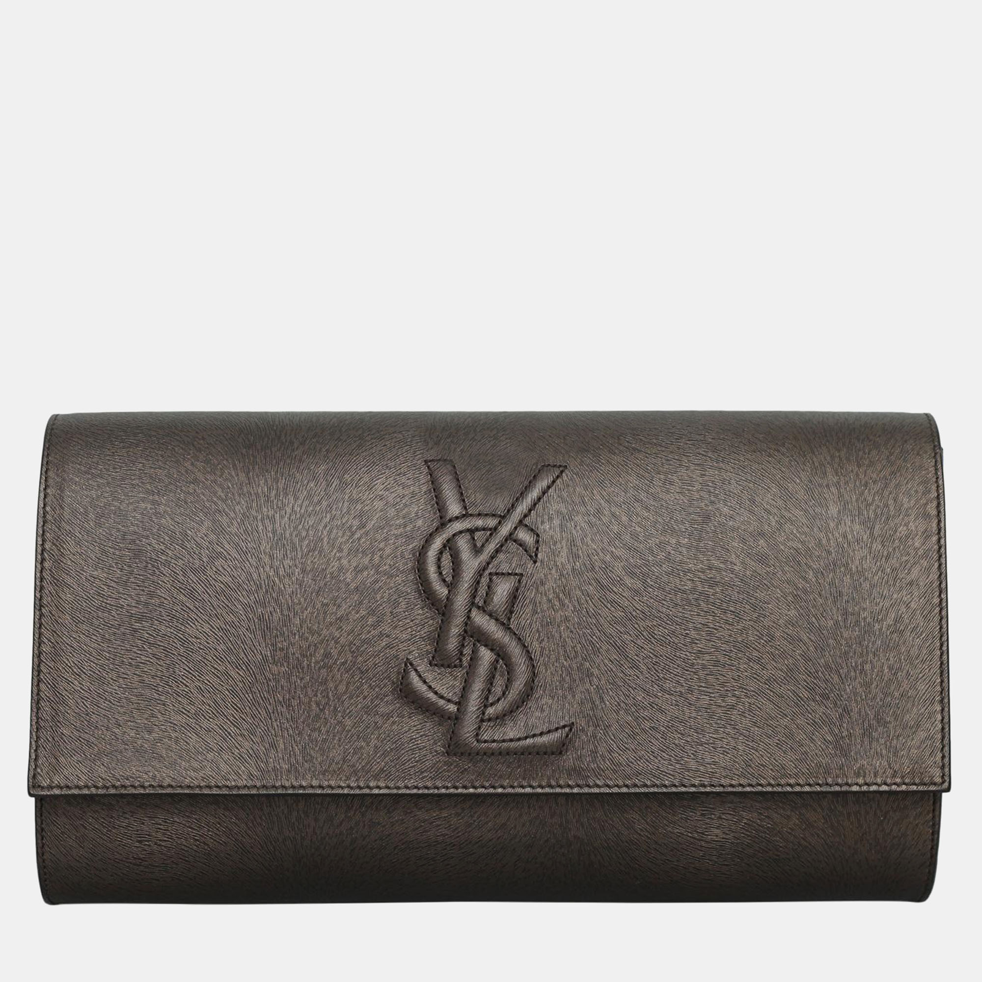 

Saint Laurent Textured Belle De Jour Clutch, Brown