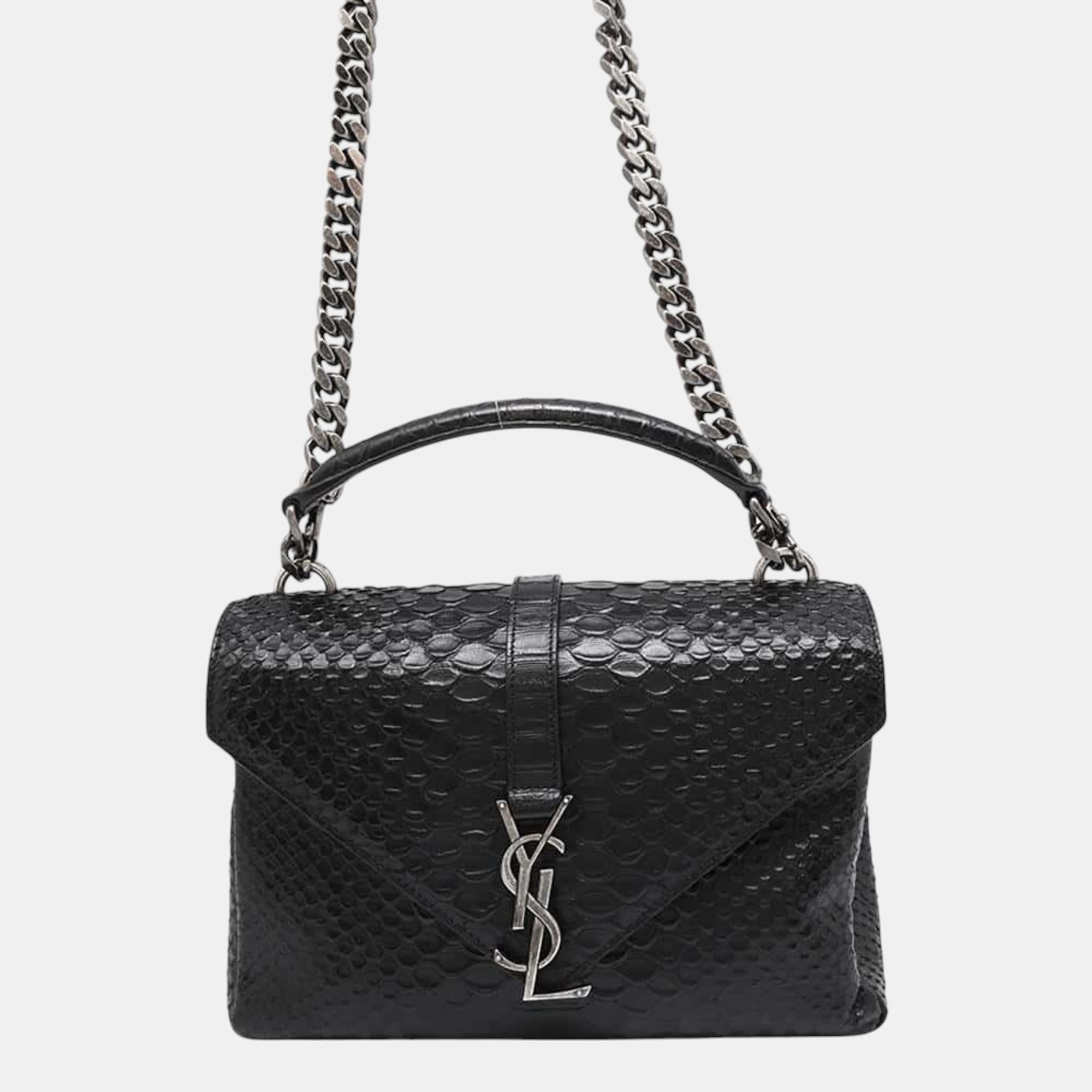 

Saint Laurent Black Embossed Leather Cassandra Chain Shoulder Bag