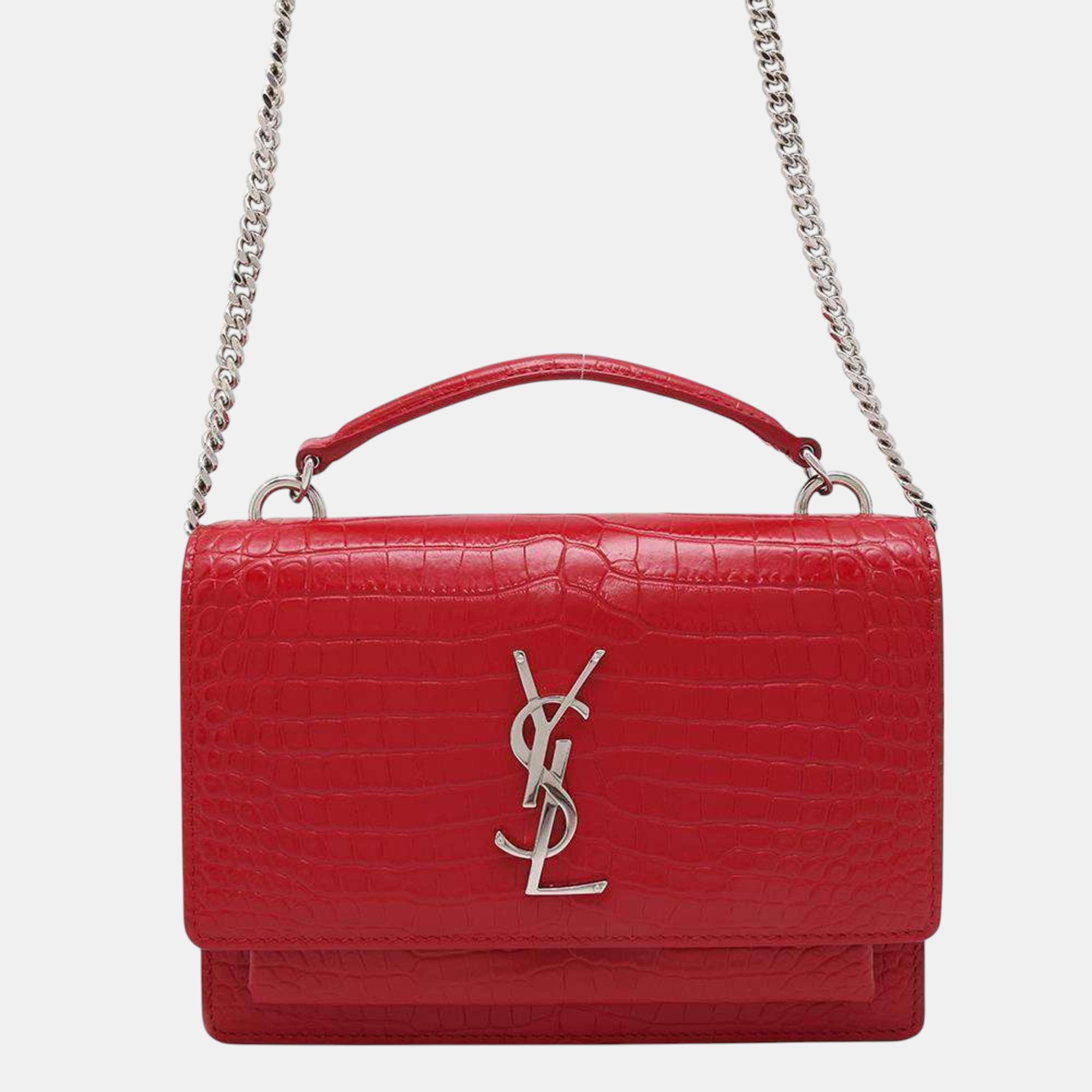 

Yves Saint Laurent Chain Shoulder Bag Sunset Embossed Leather, Red