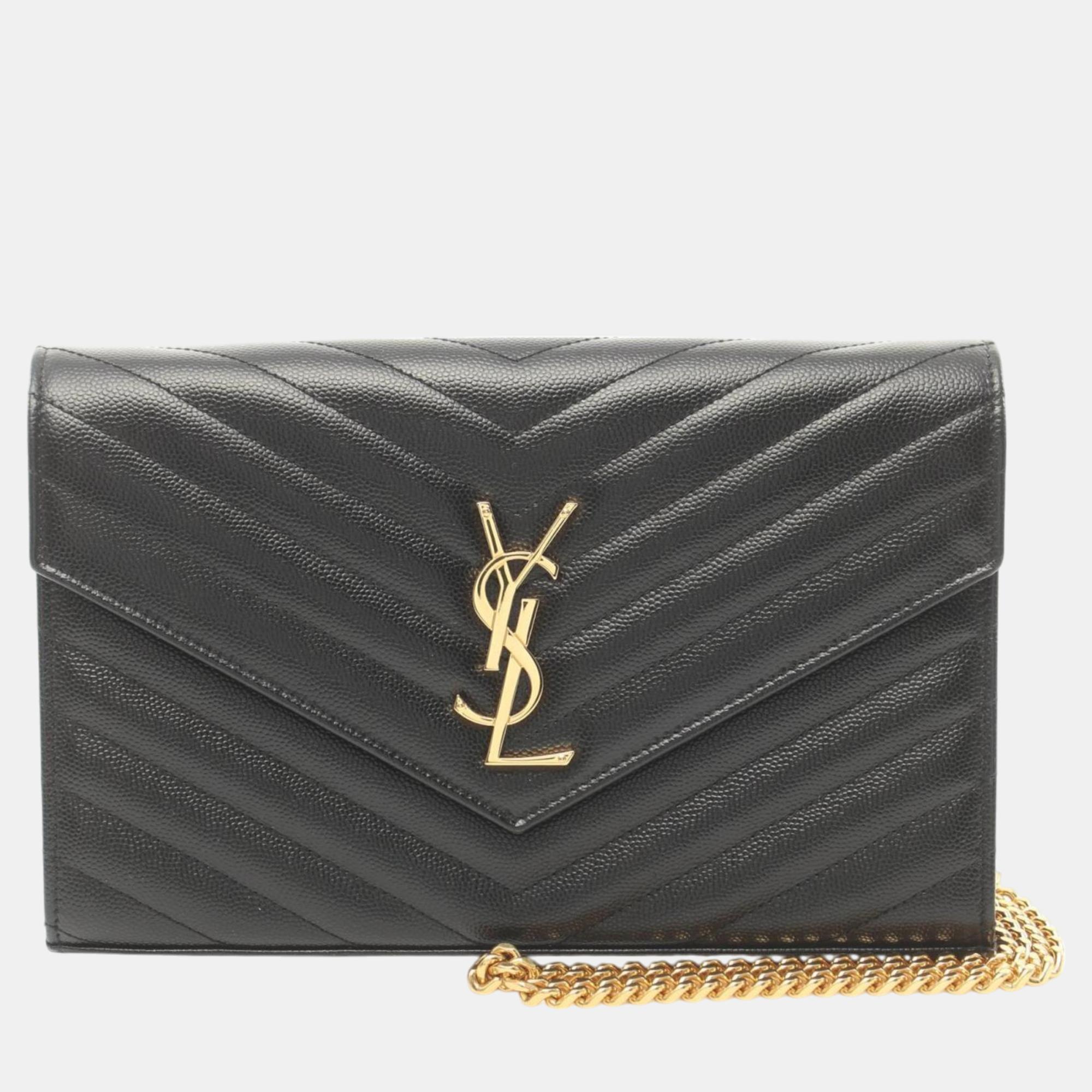 

Saint Laurent Black Leather Paris Monogram Shoulder Bag