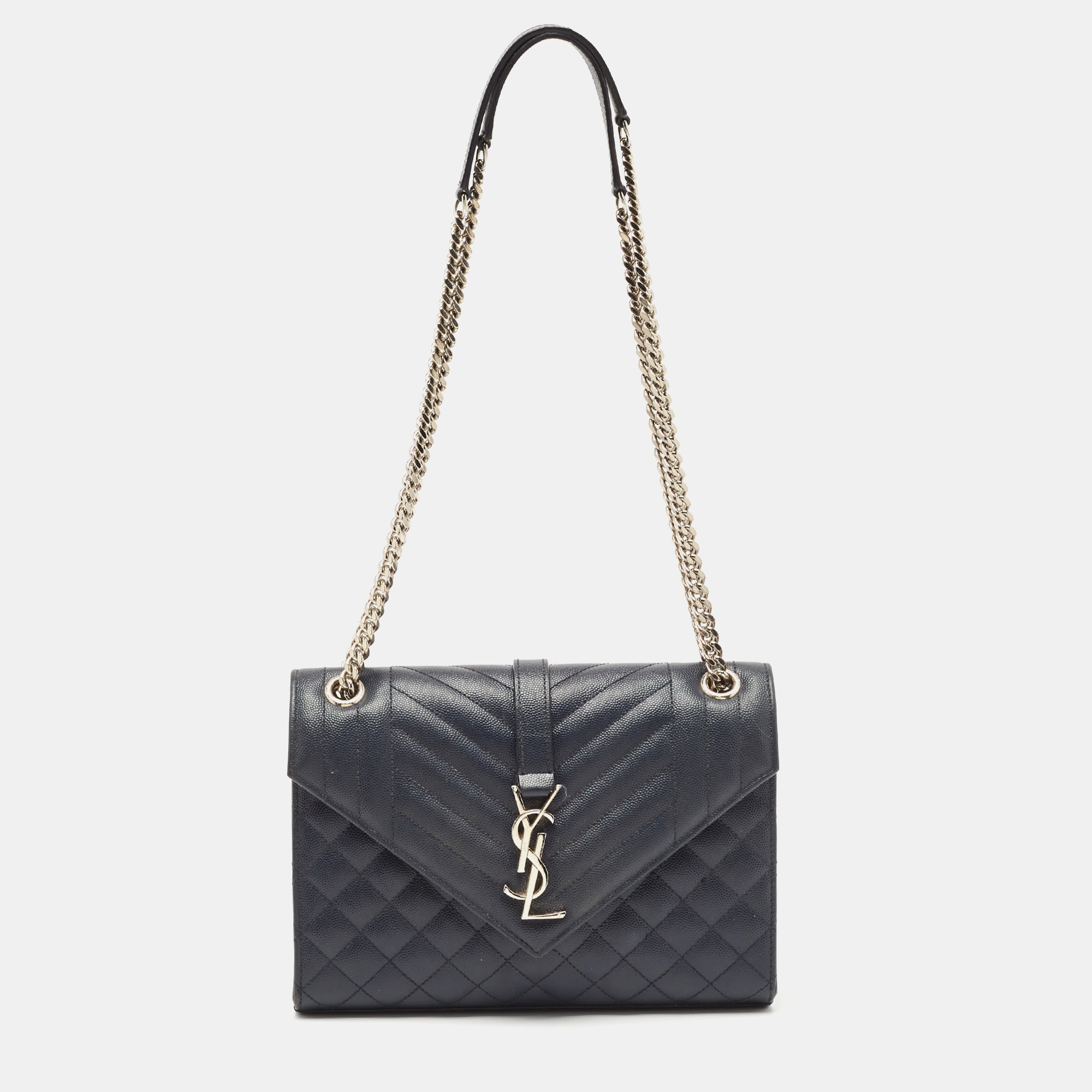 

Saint Laurent Navy Blue Mix Matelassé Leather  Envelope Chain Shoulder Bag