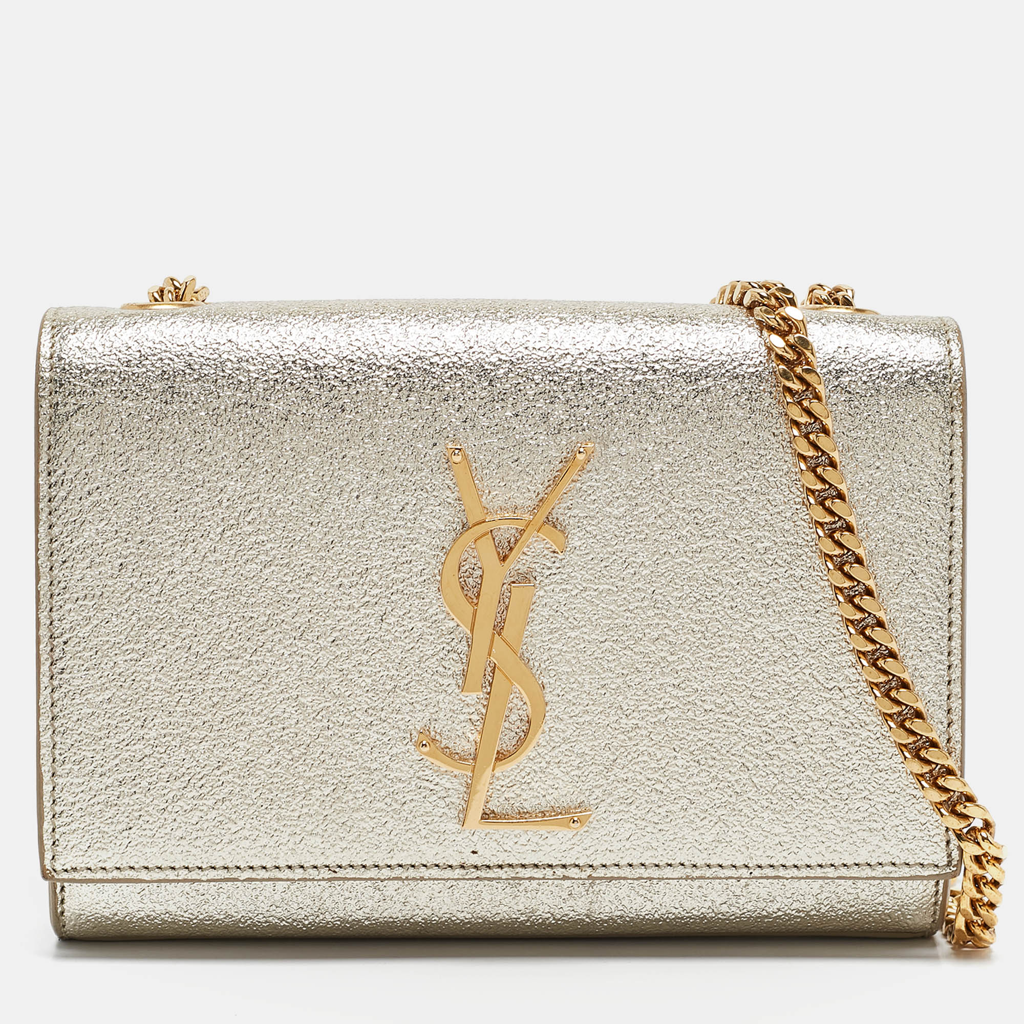 

Saint Laurent Light Gold Leather Small Monogram Kate Shoulder Bag