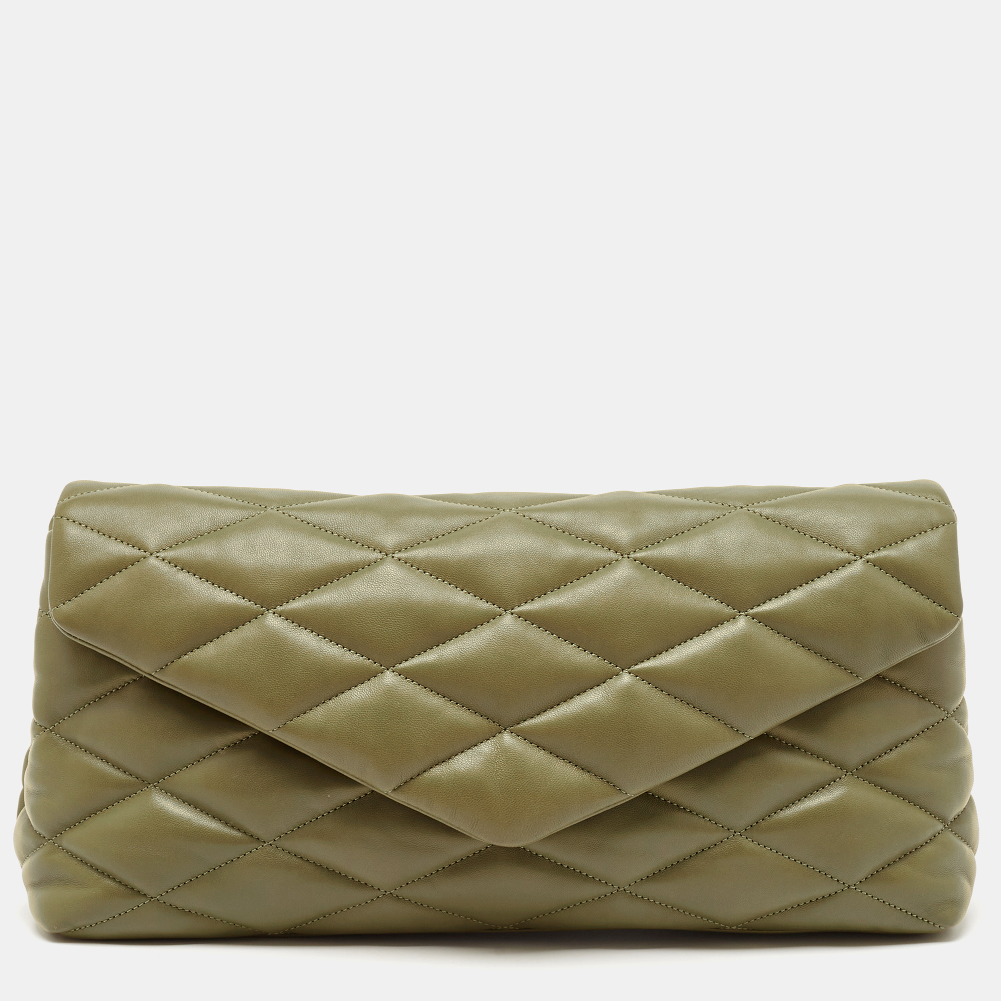 

Saint Laurent Olive Green Quilted Leather Puffer Sade Envelope Clutch