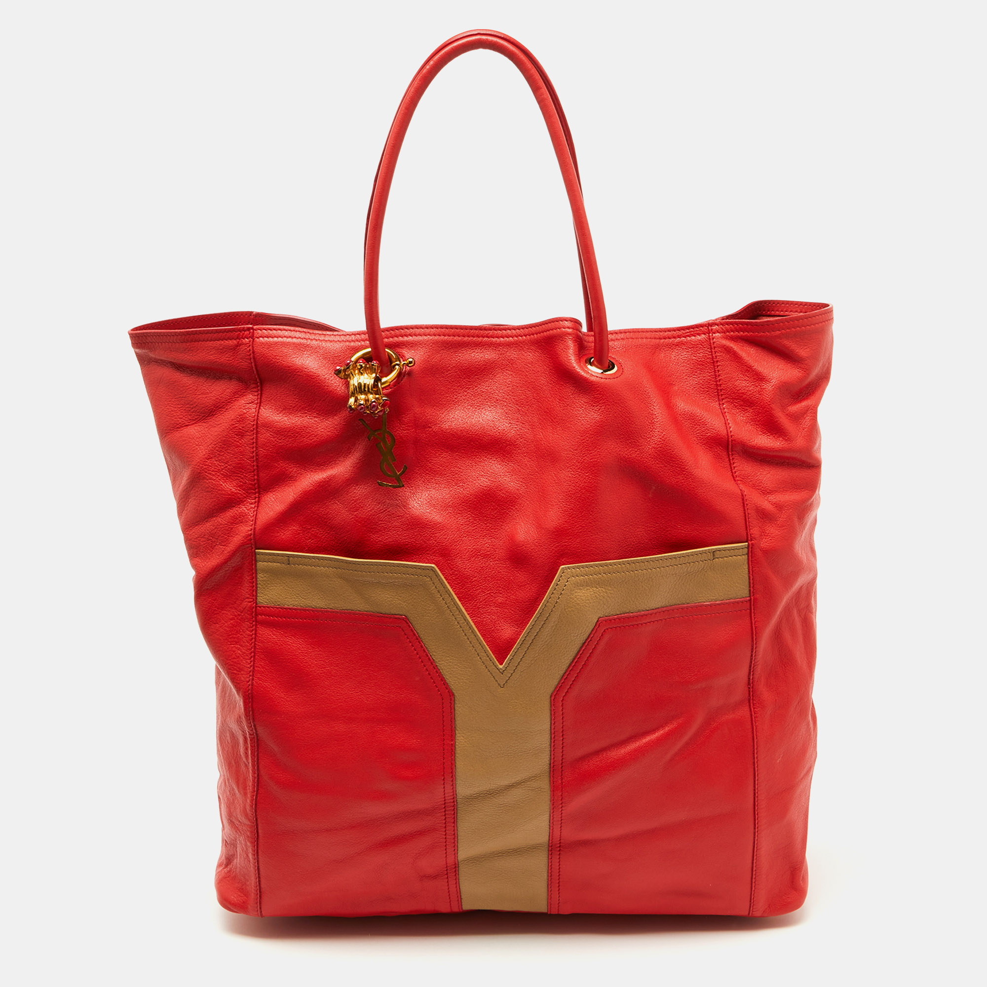 

Yves Saint Laurent Red/Brown Leather Lucky Chyc Tote