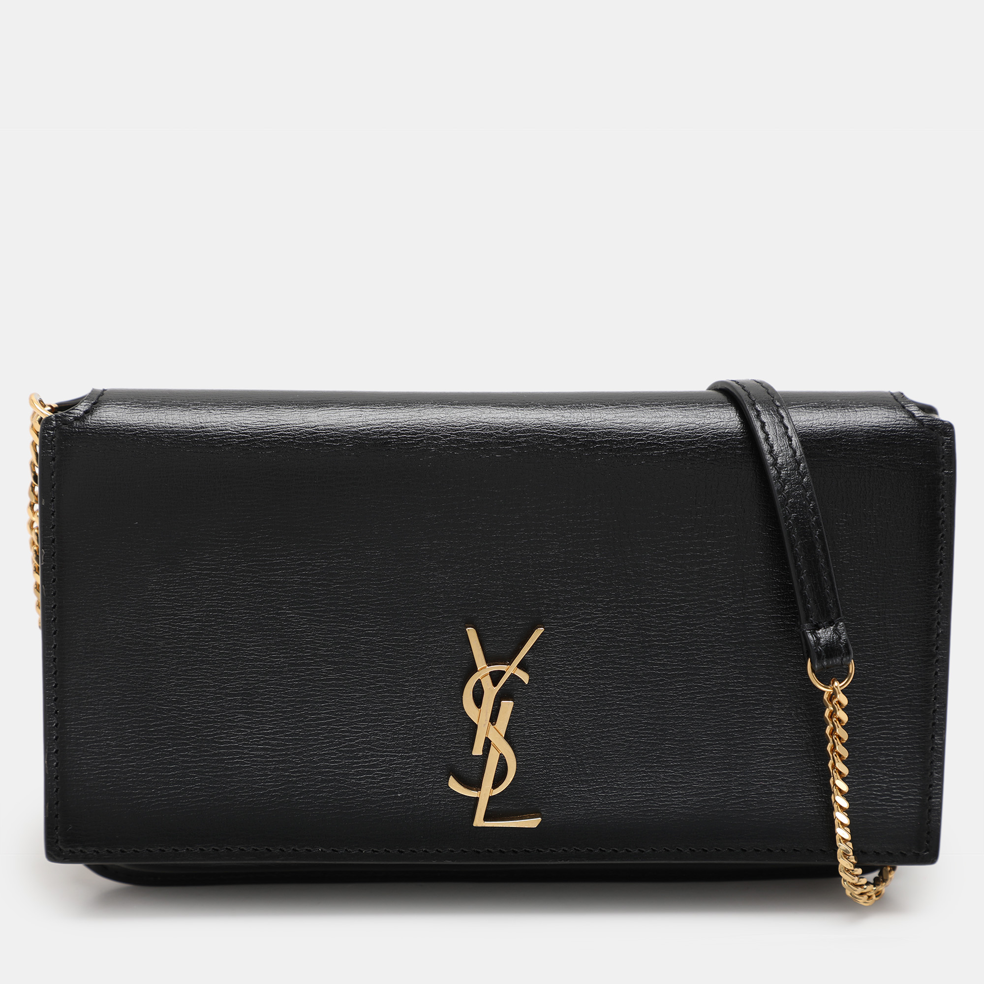 

Saint Laurent Paris Black Leather Monogram Phone Holder Bag