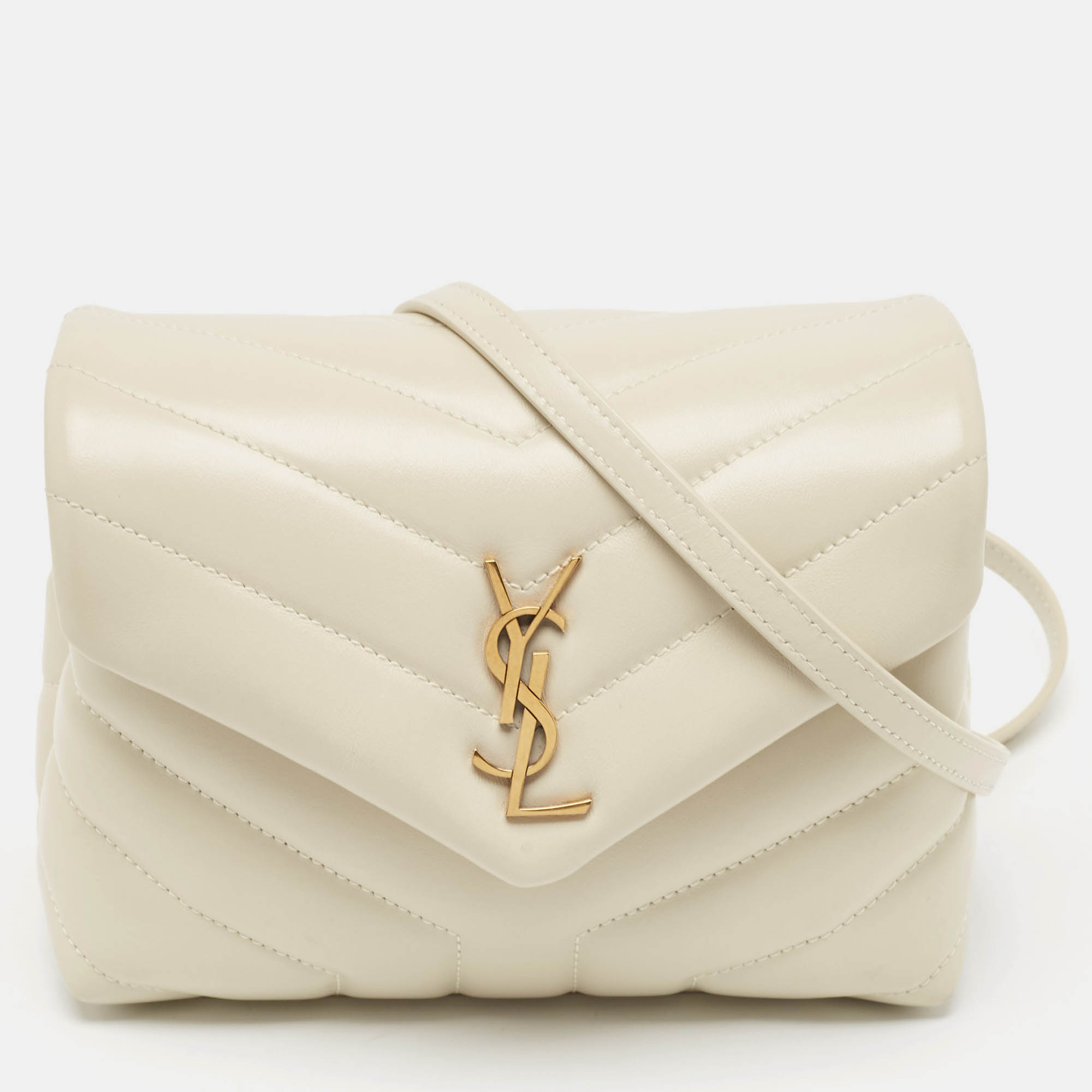 

Saint Laurent White Quilted Leather Toy Loulou Crossbody Bag