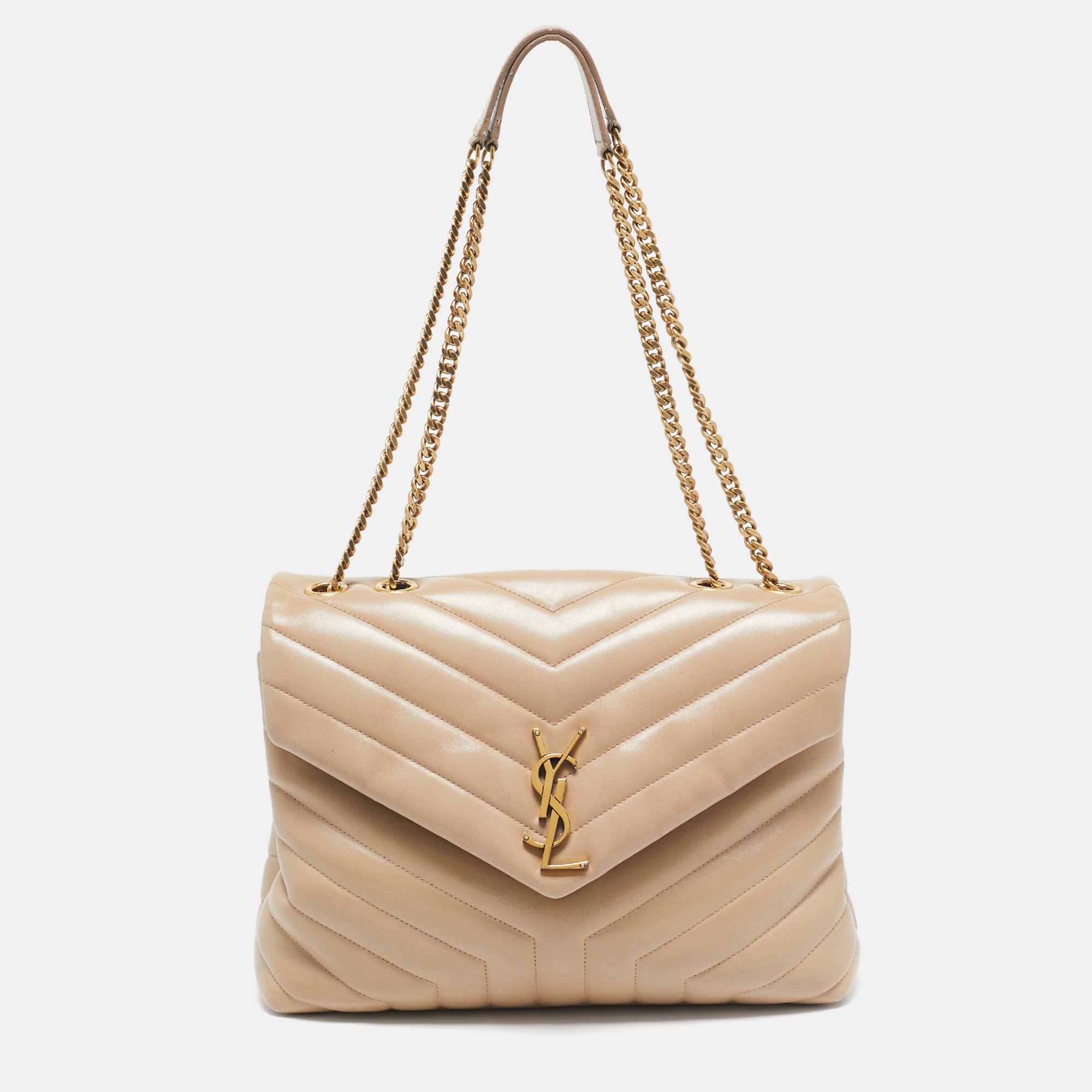 

Saint Laurent Beige Matelassé Leather  Loulou Shoulder Bag