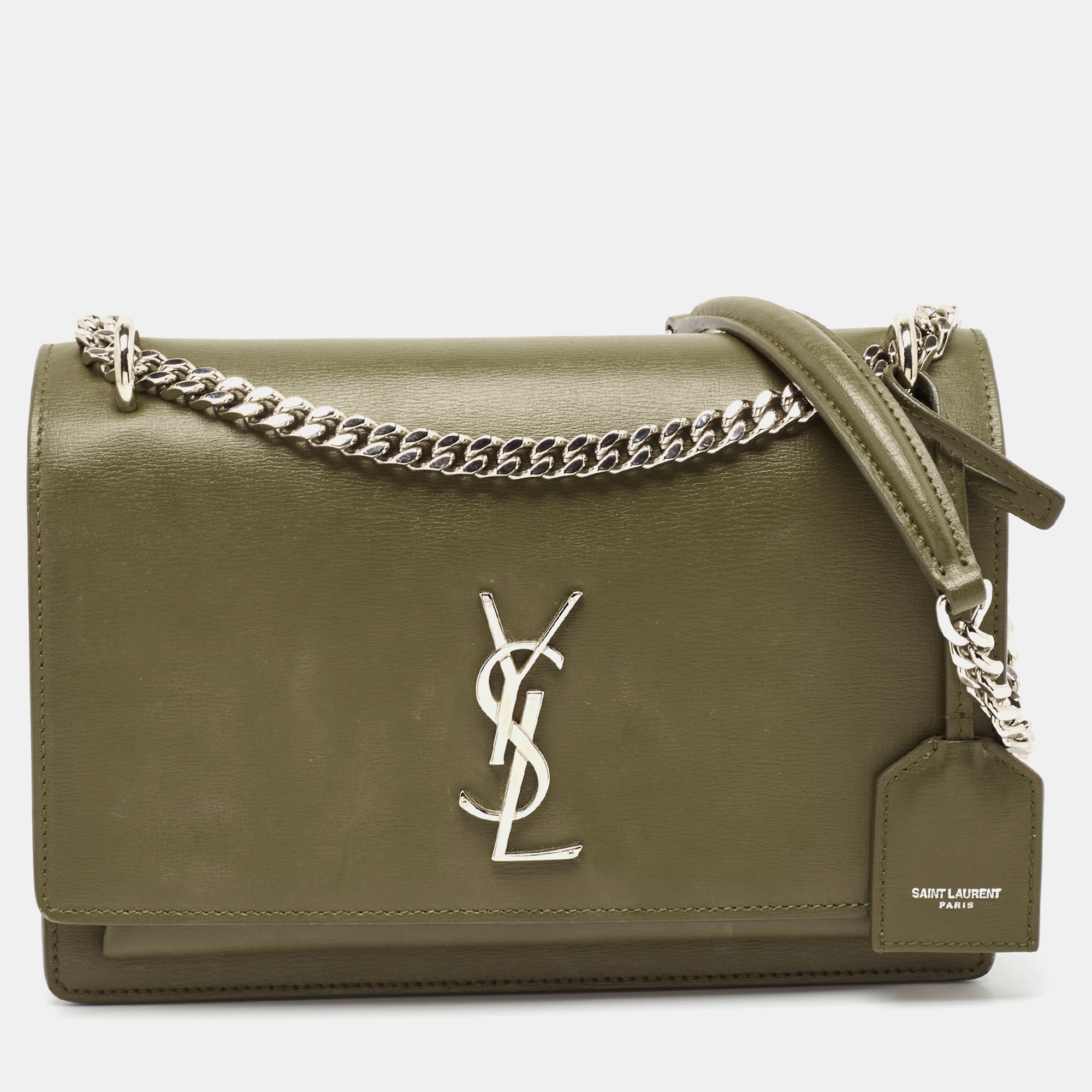 

Saint Laurent Olive Green Leather  Sunset Shoulder Bag