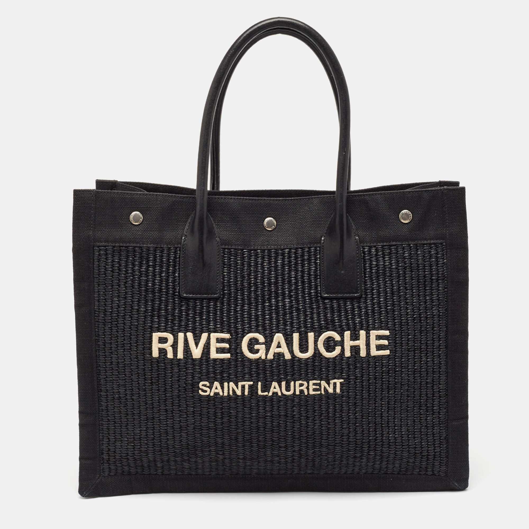 

Saint Laurent Black Canvas and Straw  Rive Gauche Tote