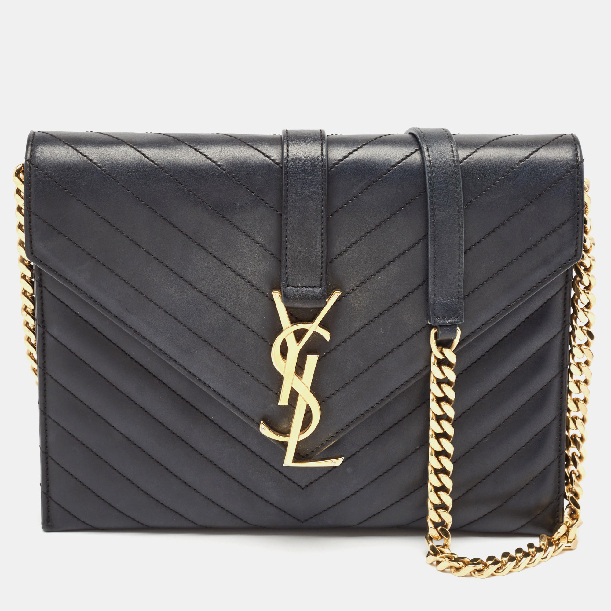 

Saint Laurent Black Leather Monogram Envelope Chain Bag