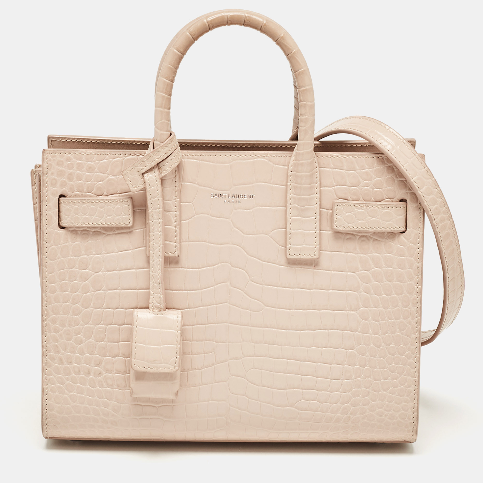 

Saint Laurent Pink Croc Embossed Leather Nano Classic Sac De Jour Tote