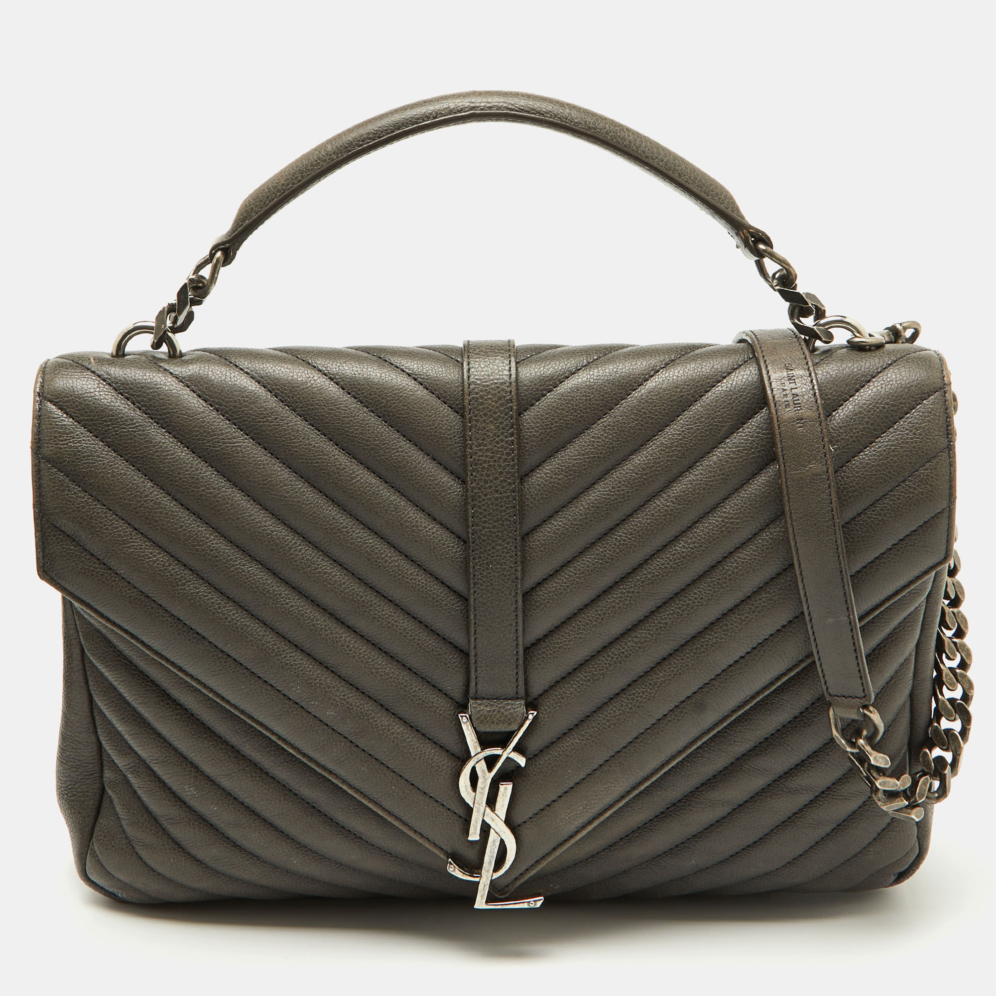 

Saint Laurent Grey Matelasse Leather Large College Top Handle Bag