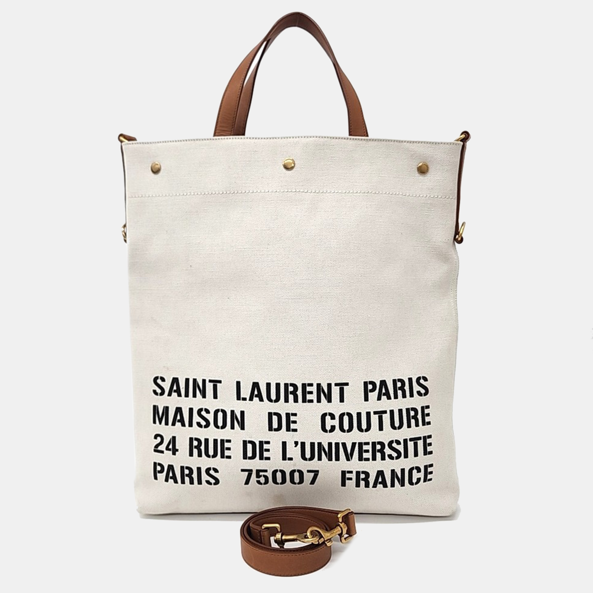 

Saint Laurent Paris Beige Canvas University North South Foldable Tote And Shoulder Bag