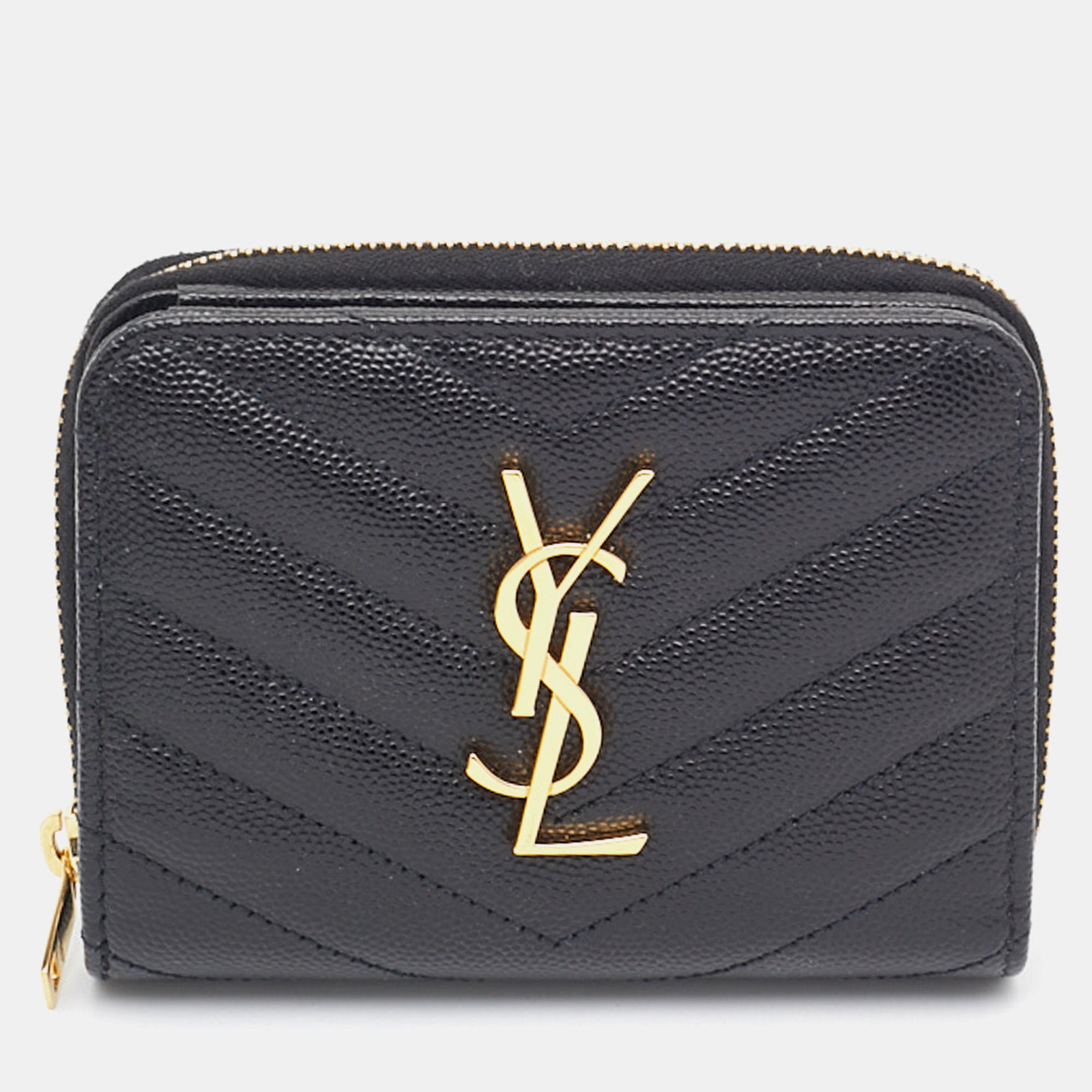 

Saint Laurent Black Leather Monogram Zip Around Wallet