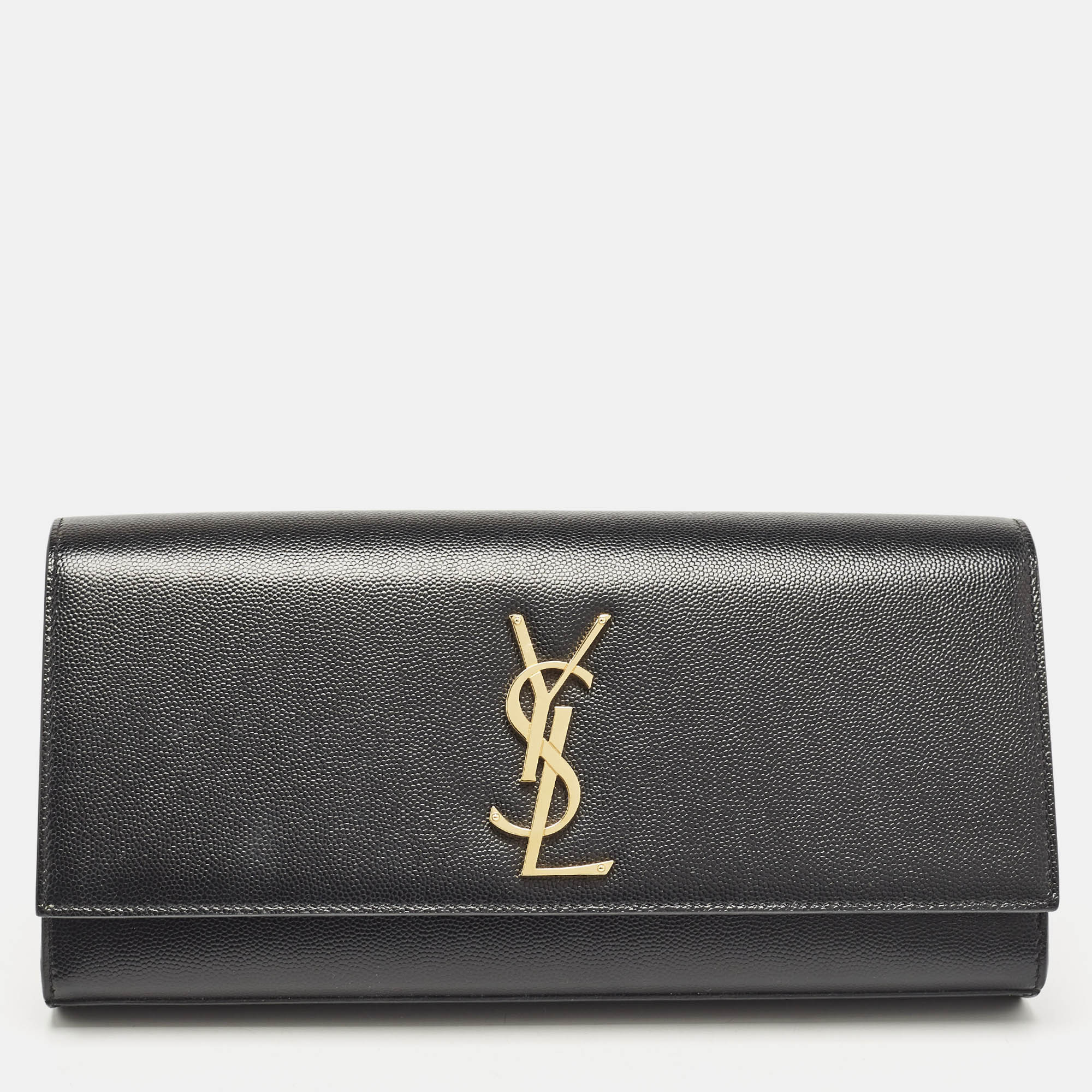 

Saint Laurent Black Leather Monogram Cassandre Clutch