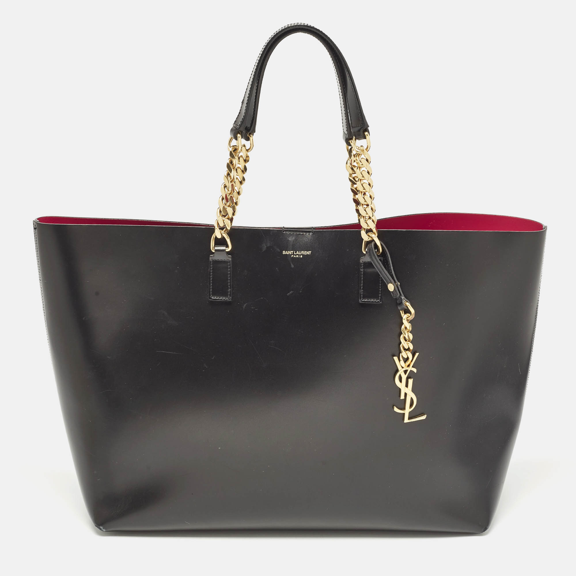 

Saint Laurent Black Glazed Leather Large Shopper Tote