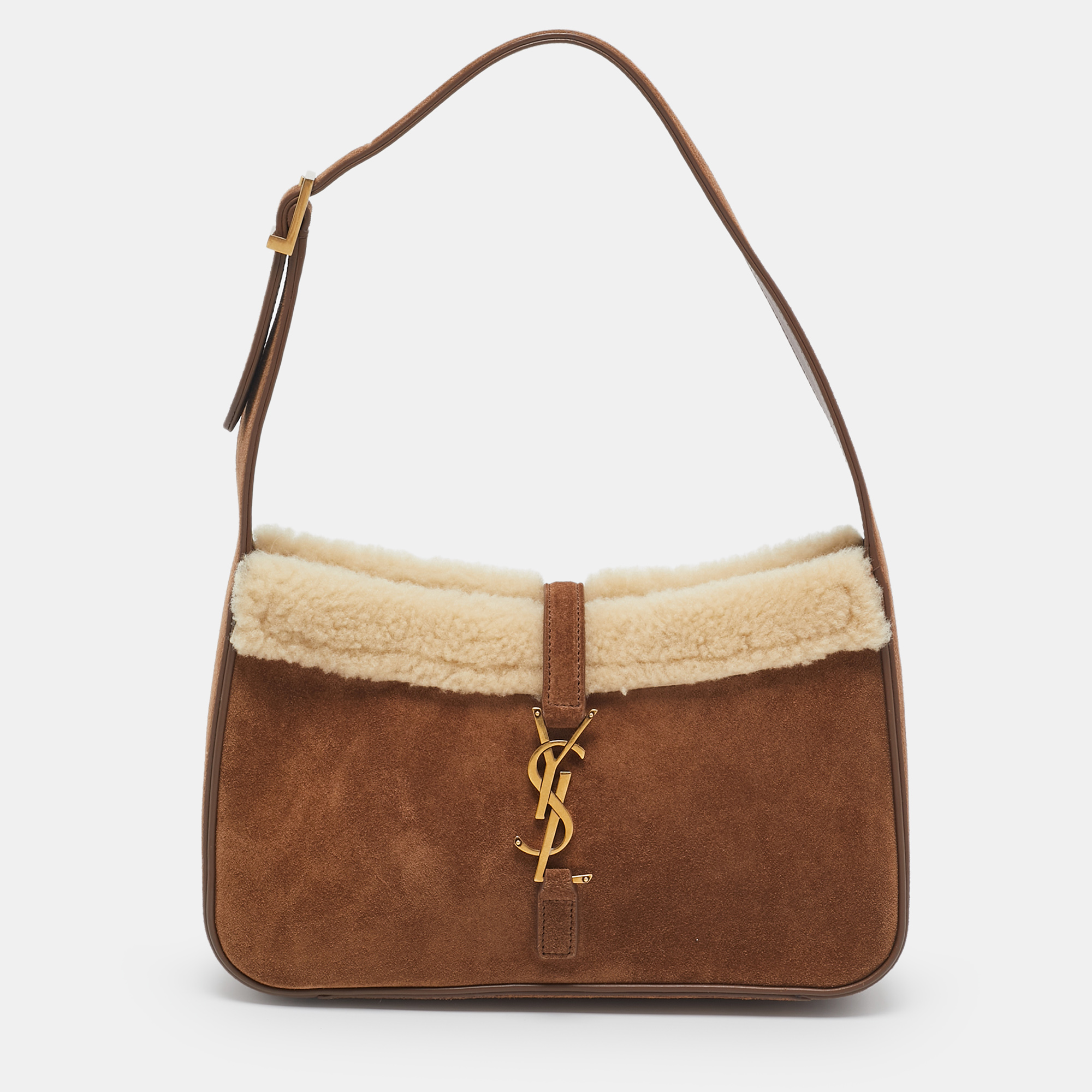 

Saint Laurent Brown Suede and Shearling LE 5 À 7 Shoulder Bag