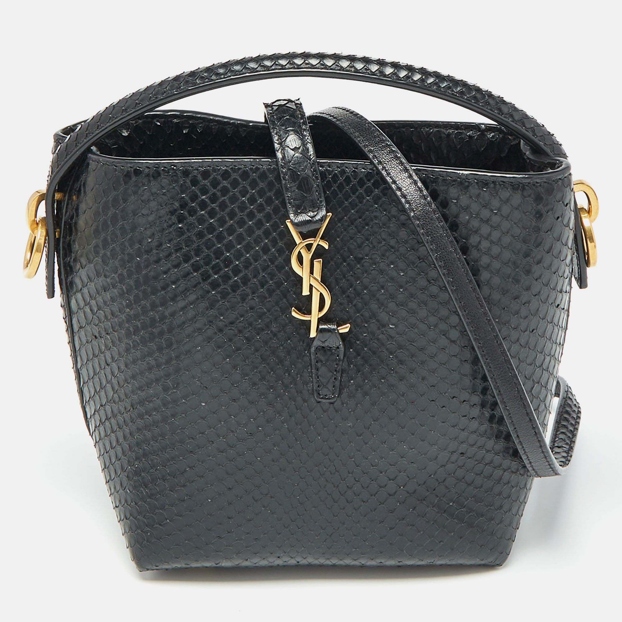 

Saint Laurent Black Snakeskin Mini LE 37 Bucket Bag