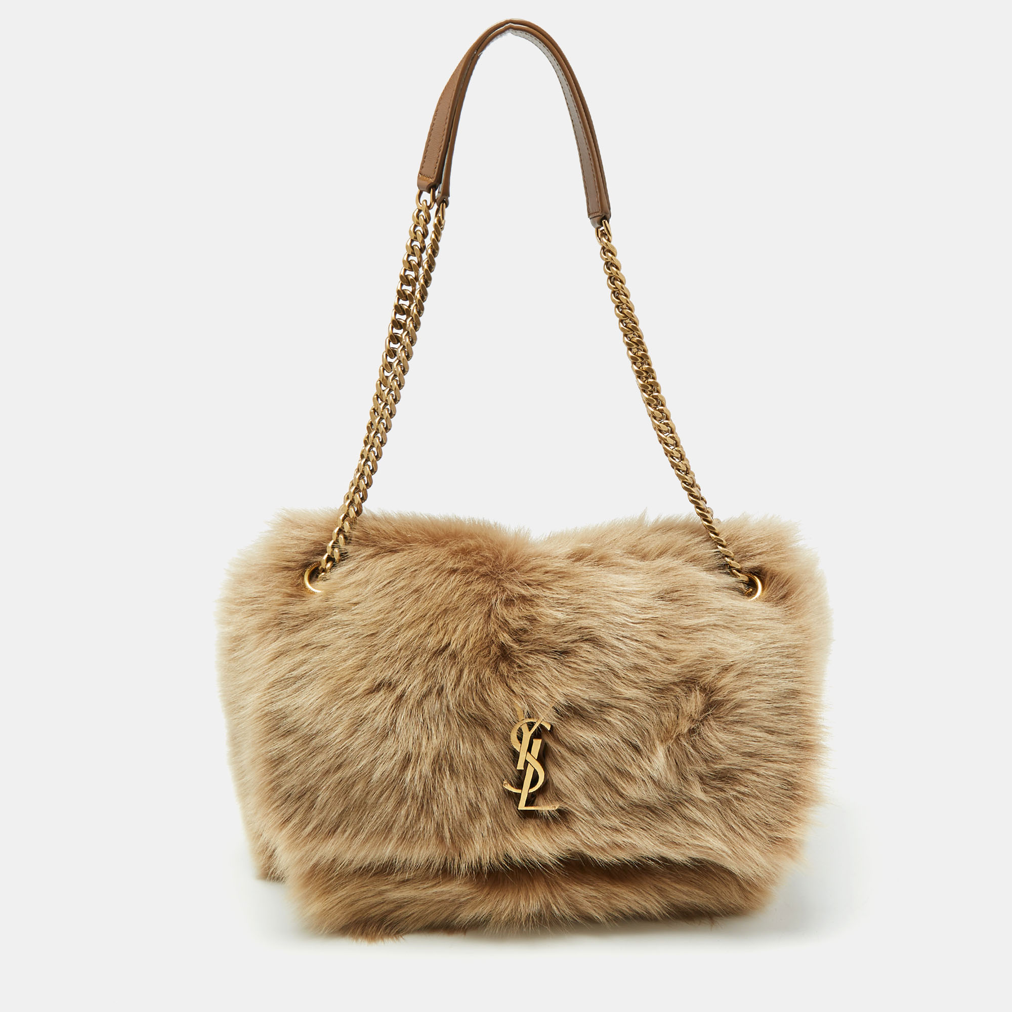 

Saint Laurent Brown Shearling Fur and Leather Large Niki Shoulder Bag