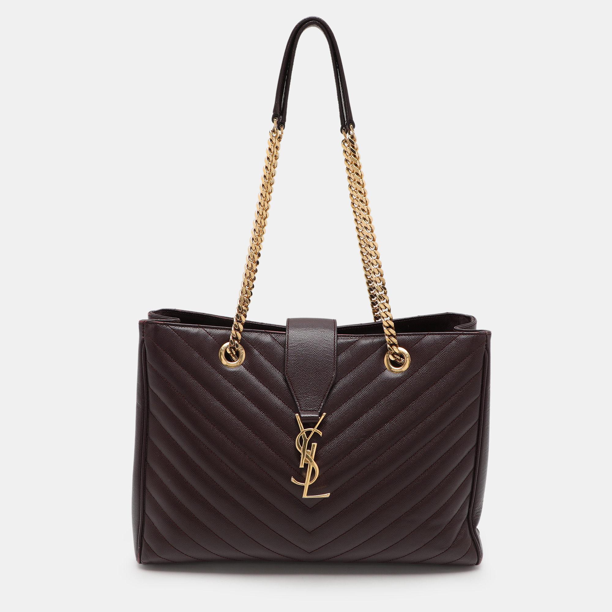 

Saint Laurent Burgundy Matelassé Leather Monogram Shopper Tote