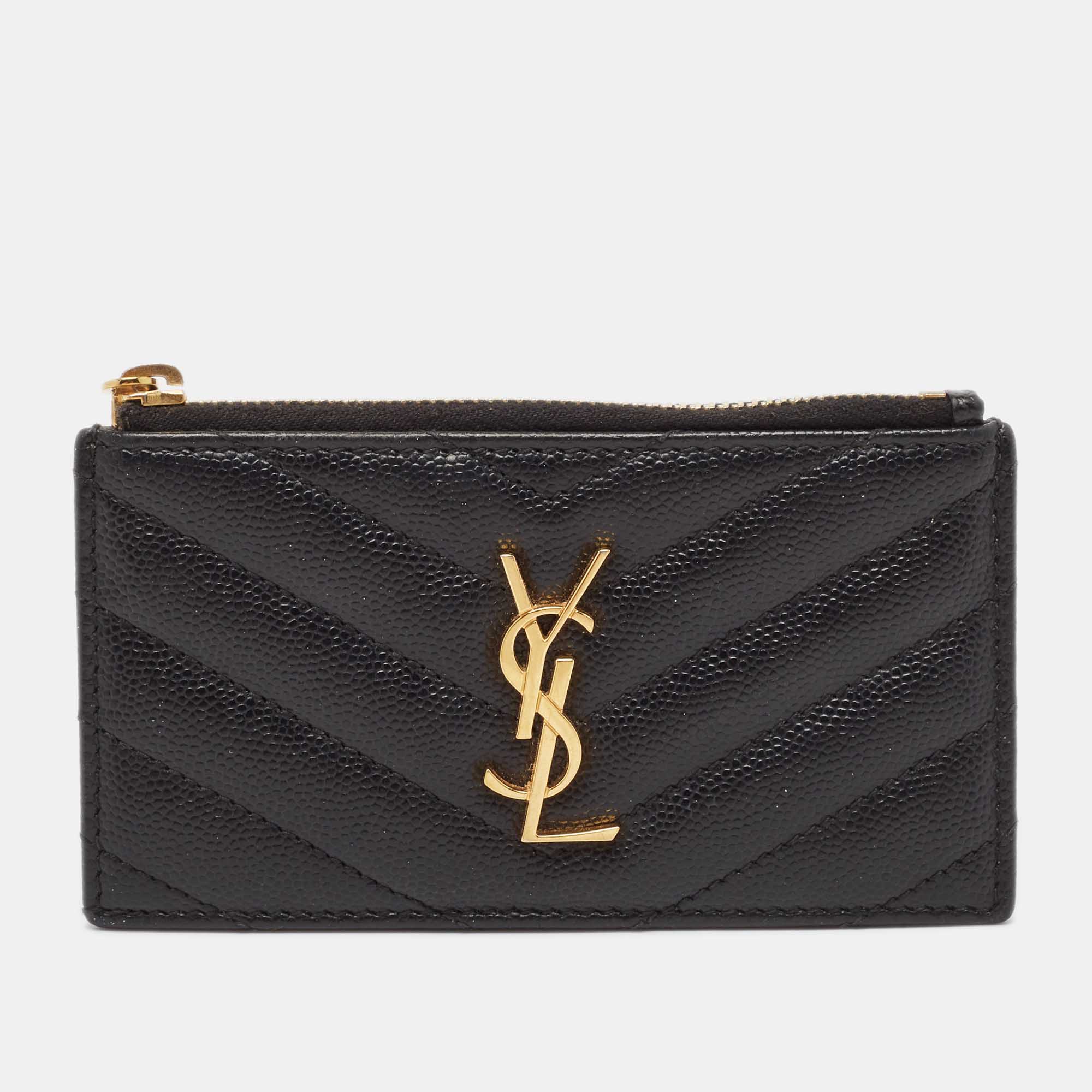 

Saint Laurent Black Leather Cassandre Zip Card Holder