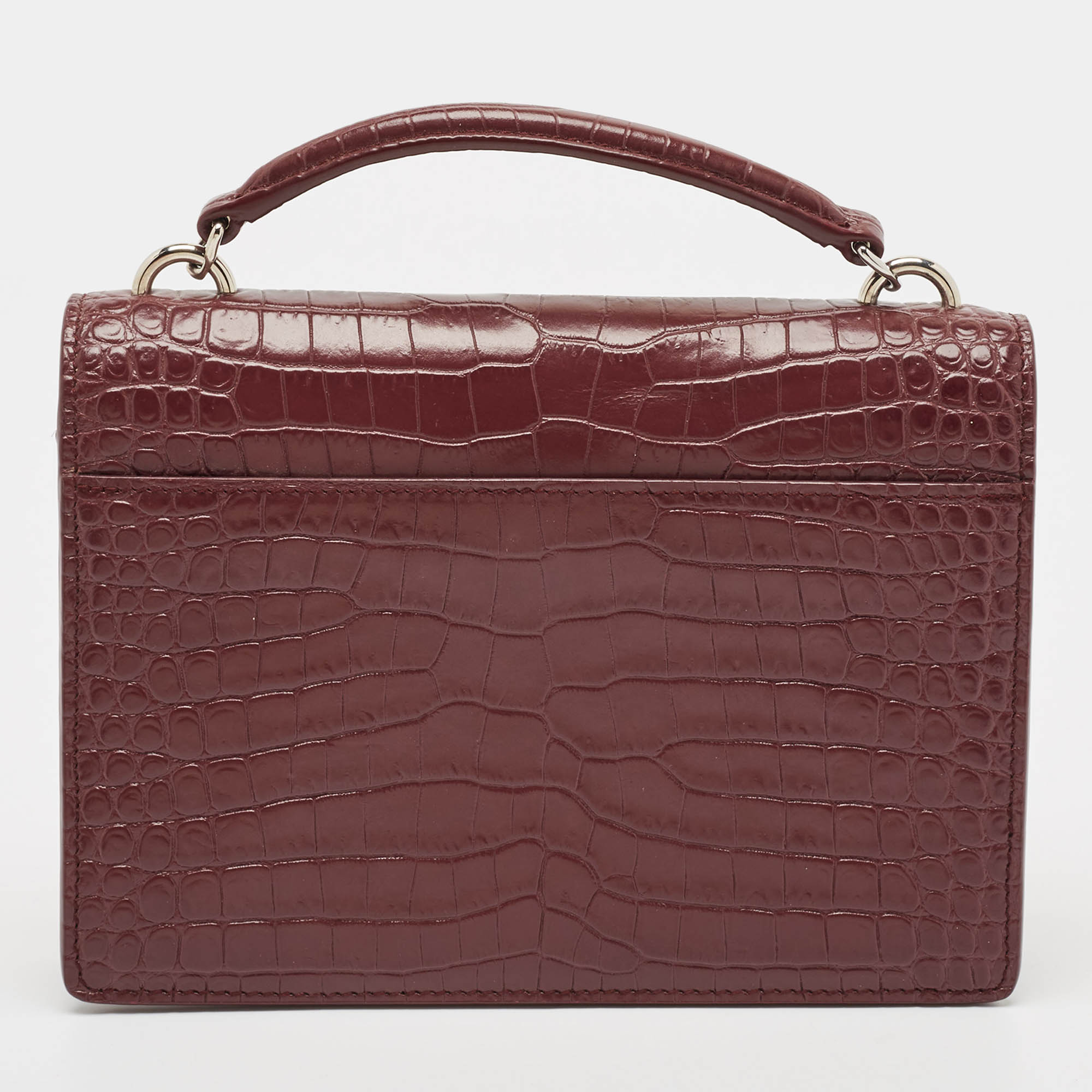Saint Laurent Burgundy Croc Embossed Leather Sunset Wallet On Chain 