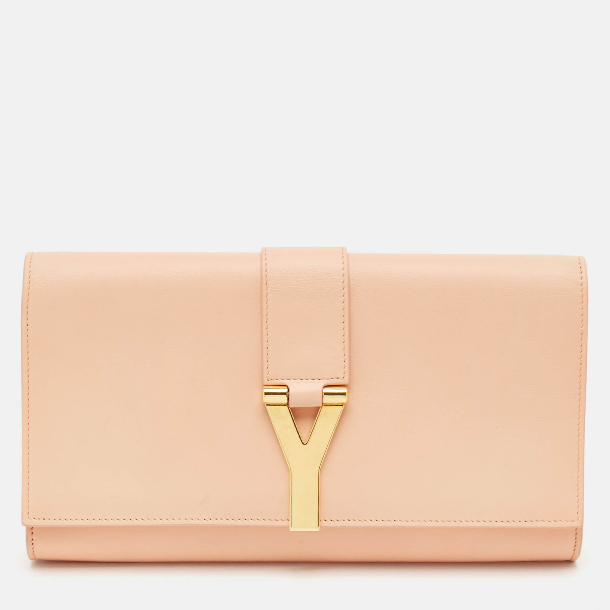 

Saint Laurent Peach Leather Y Line Clutch, Orange