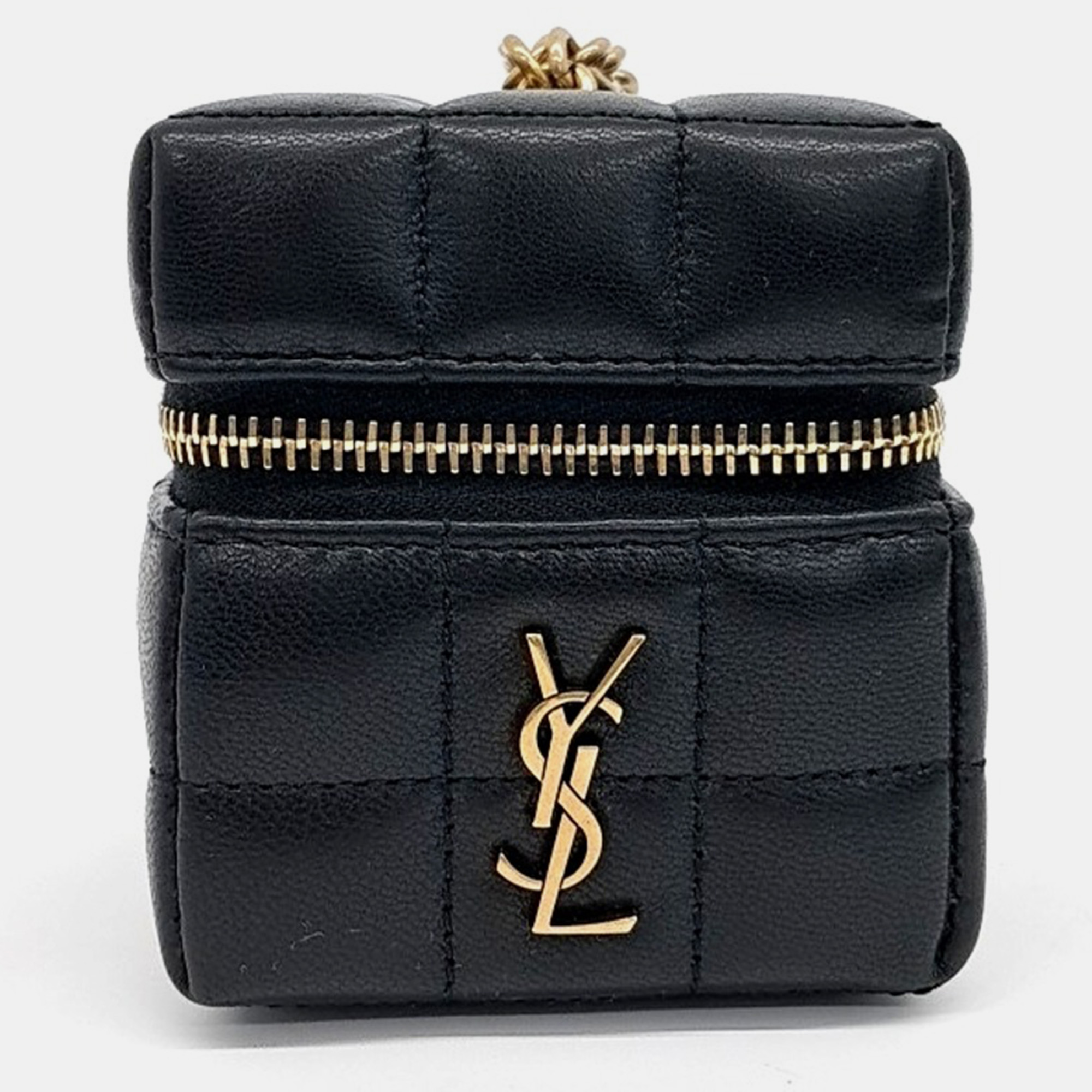 

Saint Laurent Paris Black Leather Cassandra Matelasse Carre Mini Cube bag