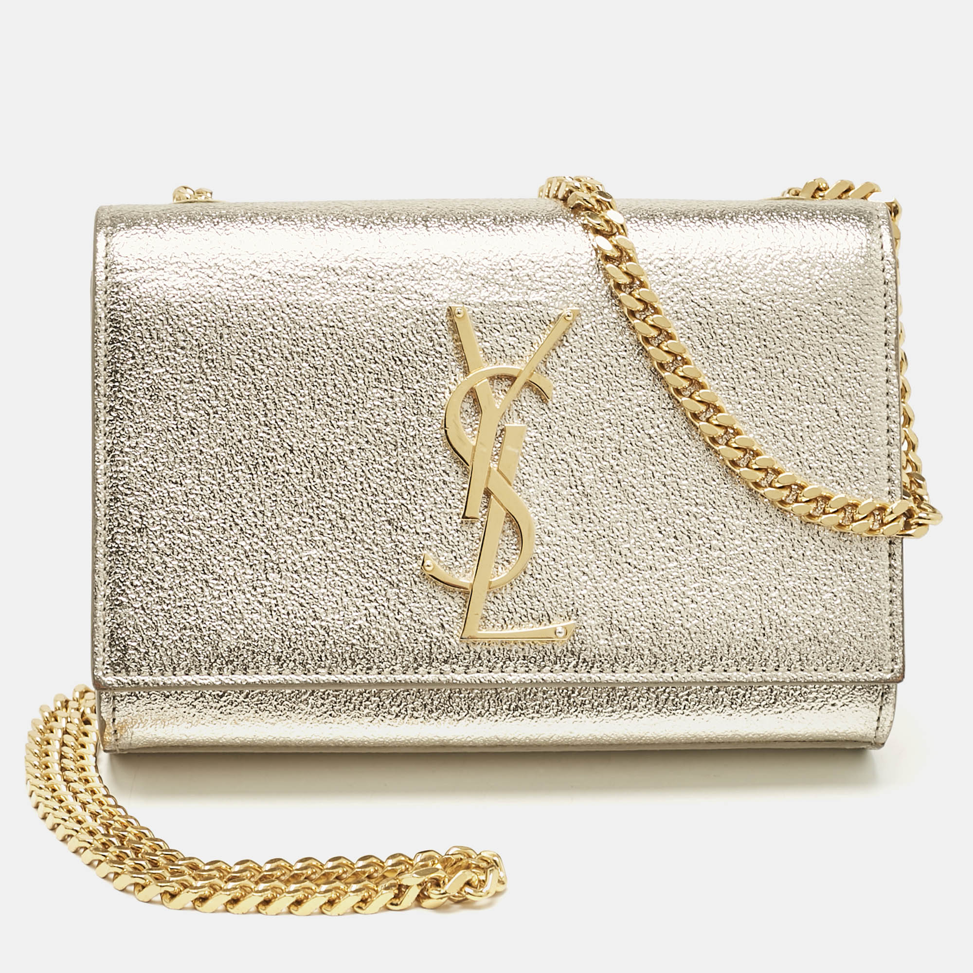 

Saint Laurent Gold Leather  Monogram Crossbody Bag