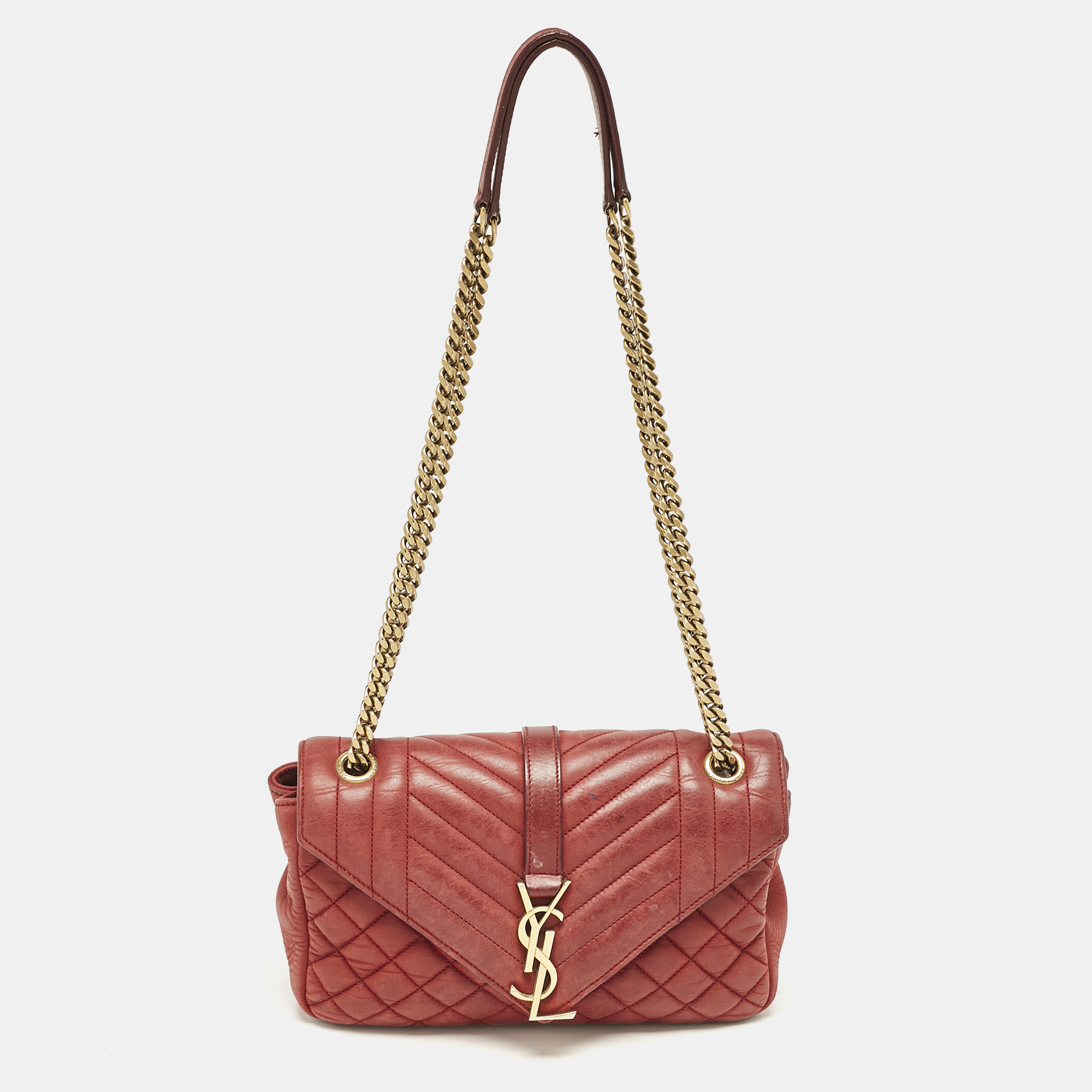 

Saint Laurent Red Mix Matelasse Leather  College Flap Bag