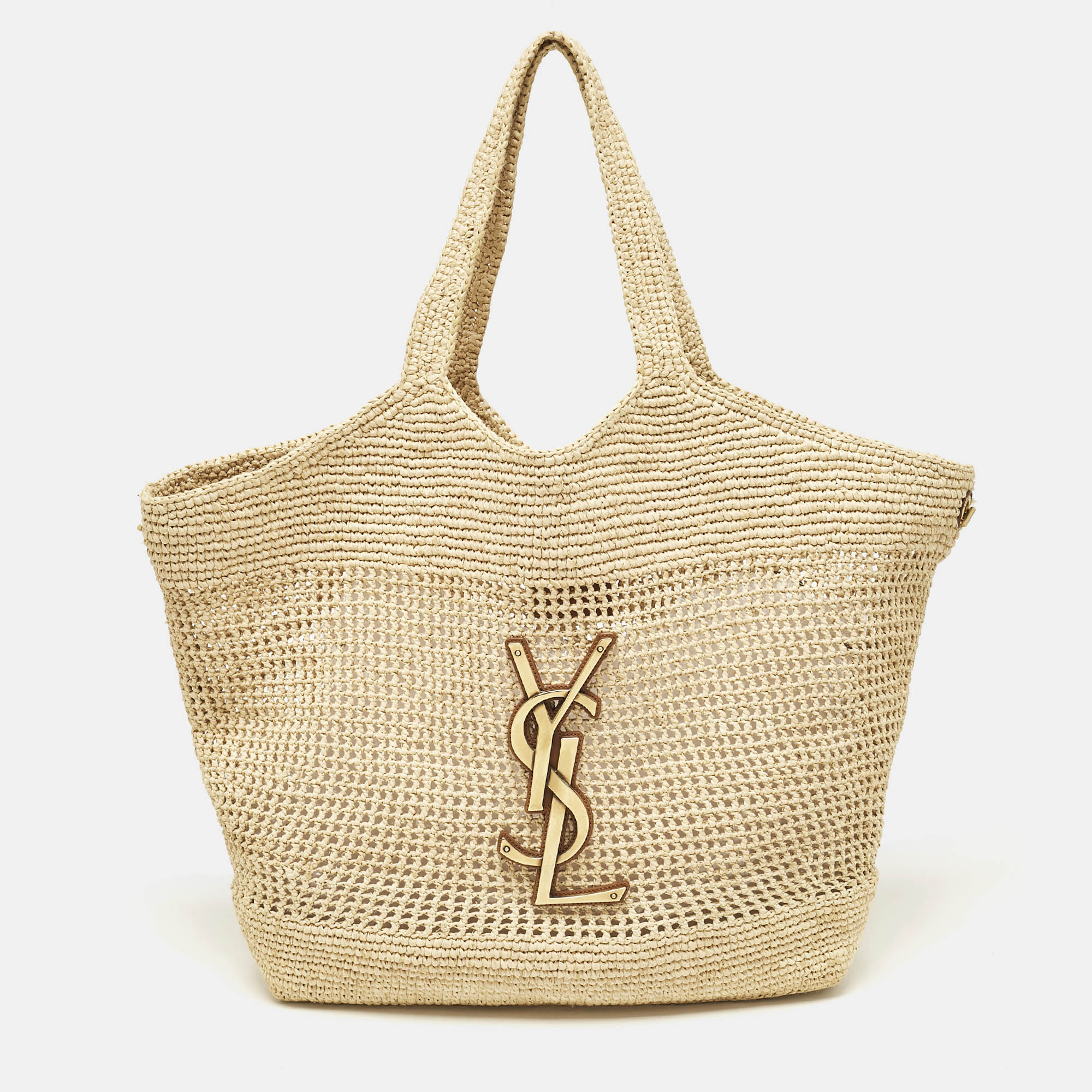 

Saint Laurent Natural Raffia ICare Tote, Tan