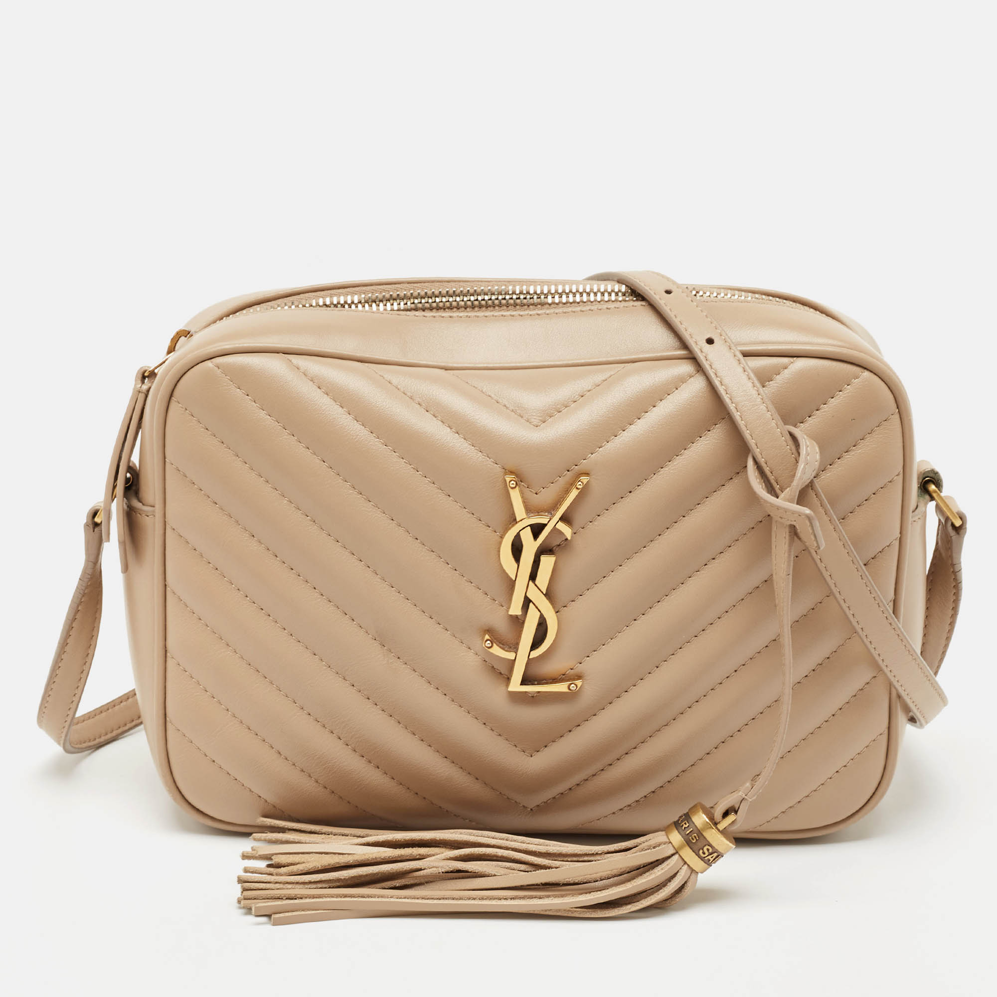 

Saint Laurent Beige Matelassé Leather Lou Camera Crossbody Bag