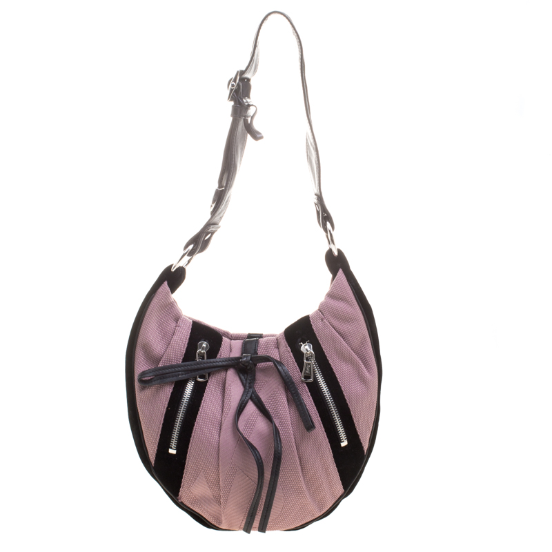 Saint Laurent Paris Lilac/Black Canvas and Velvet RG Classic Pleated Hobo