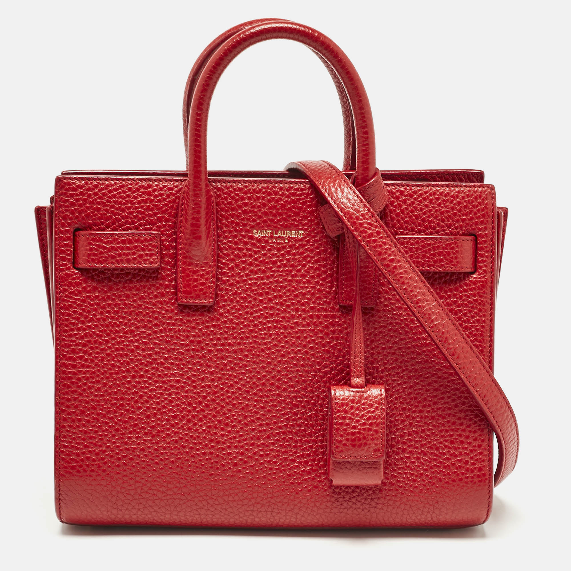 

Saint Laurent Red Leather Nano Classic Sac De Jour Tote