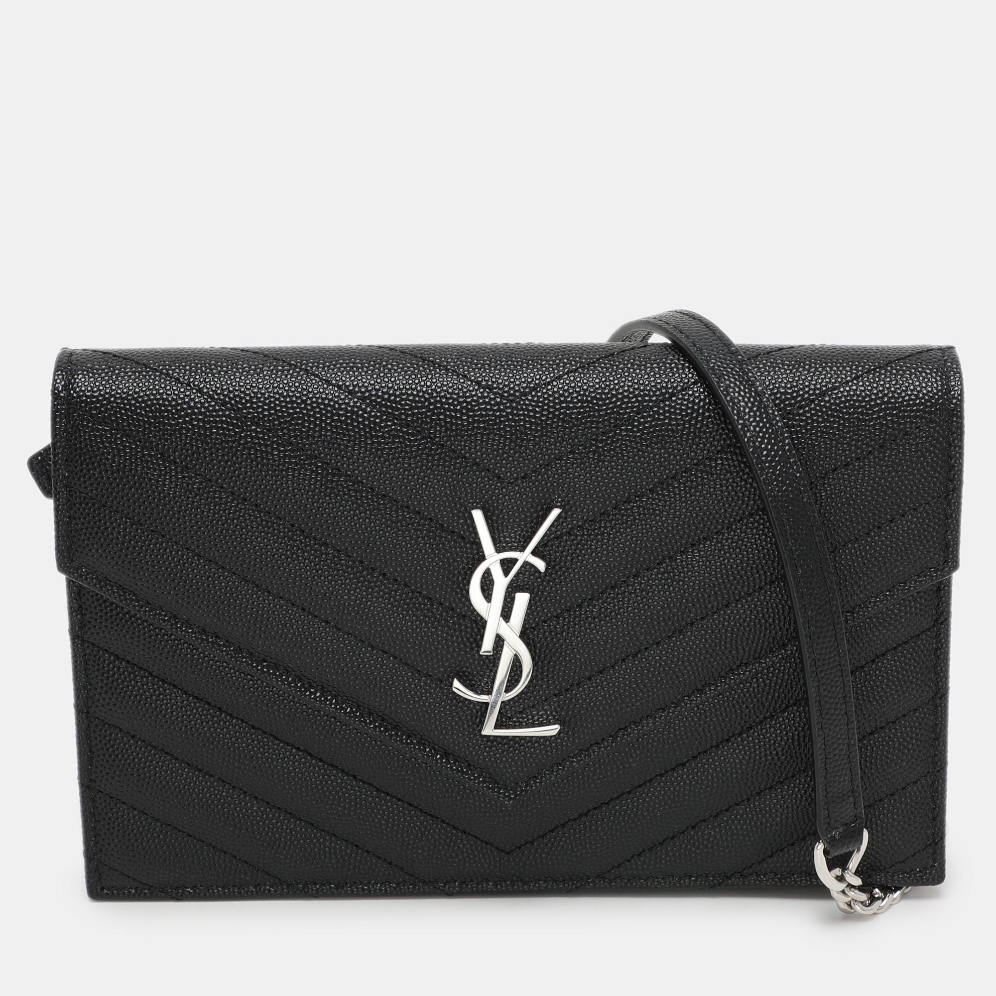 

Saint Laurent Black Cassandre Matelassé Leather Wallet On Chain