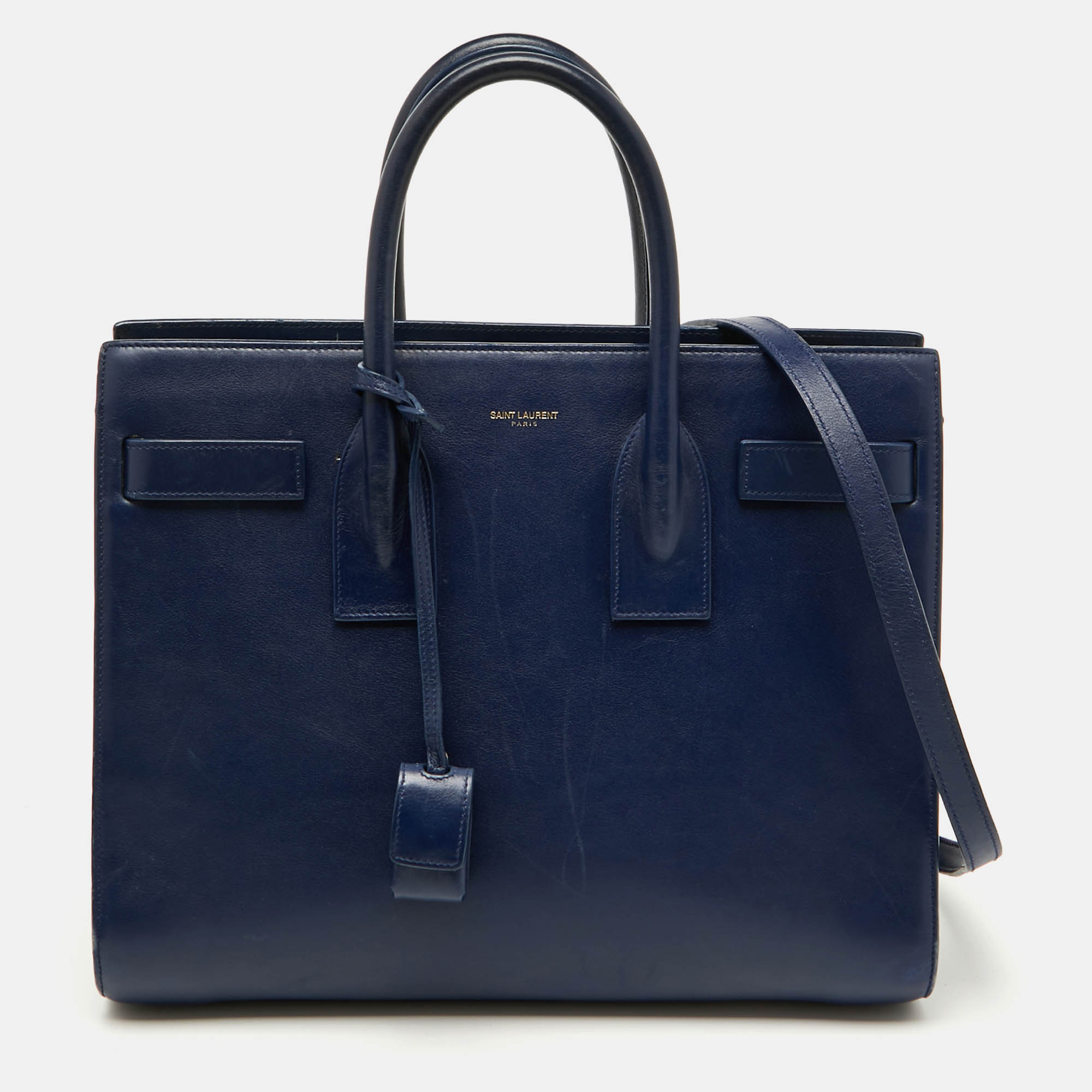 

Saint Laurent Navy Blue Leather  Classic Sac De Jour Tote