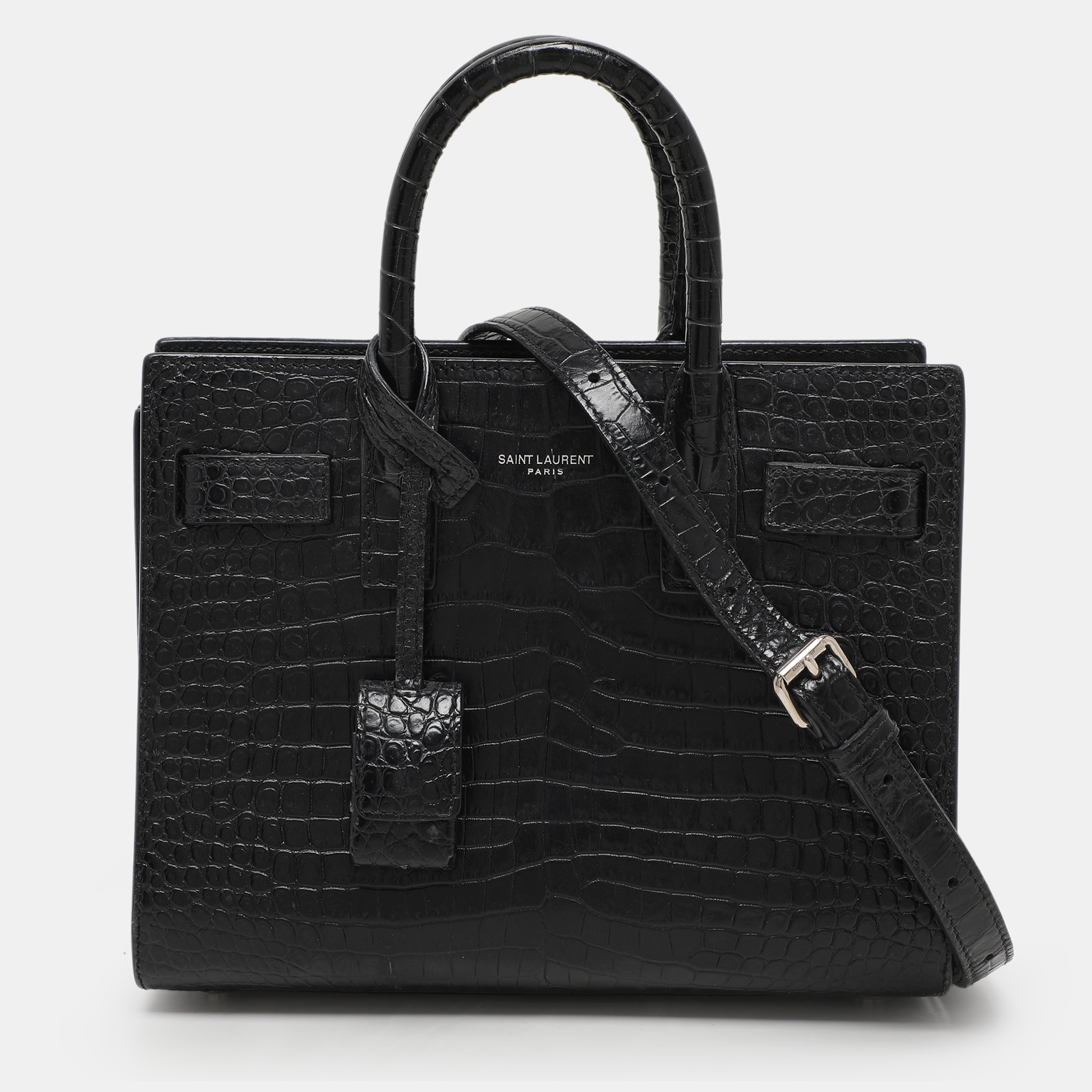 

Saint Laurent Black Croc Embossed Leather Nano Classic Sac De Jour Tote