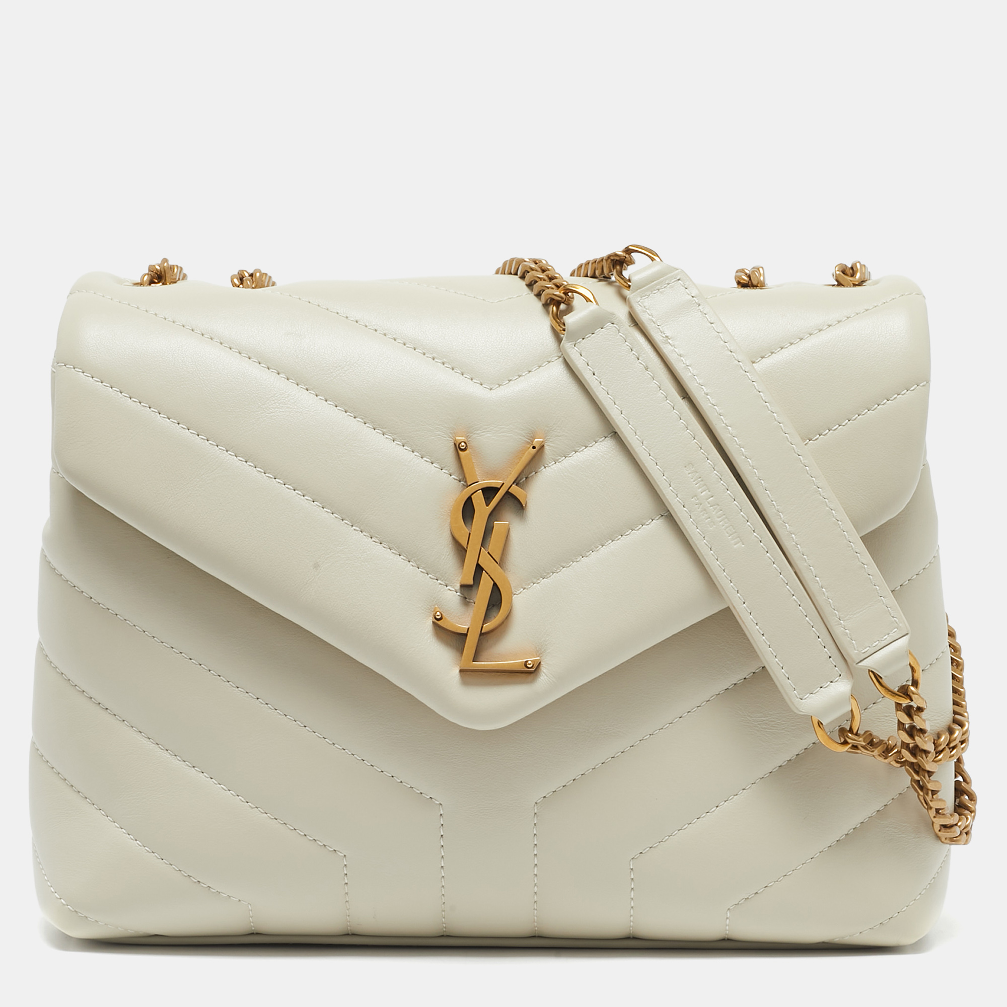 

Saint Laurent White Matelassé Leather Small Loulou Shoulder Bag