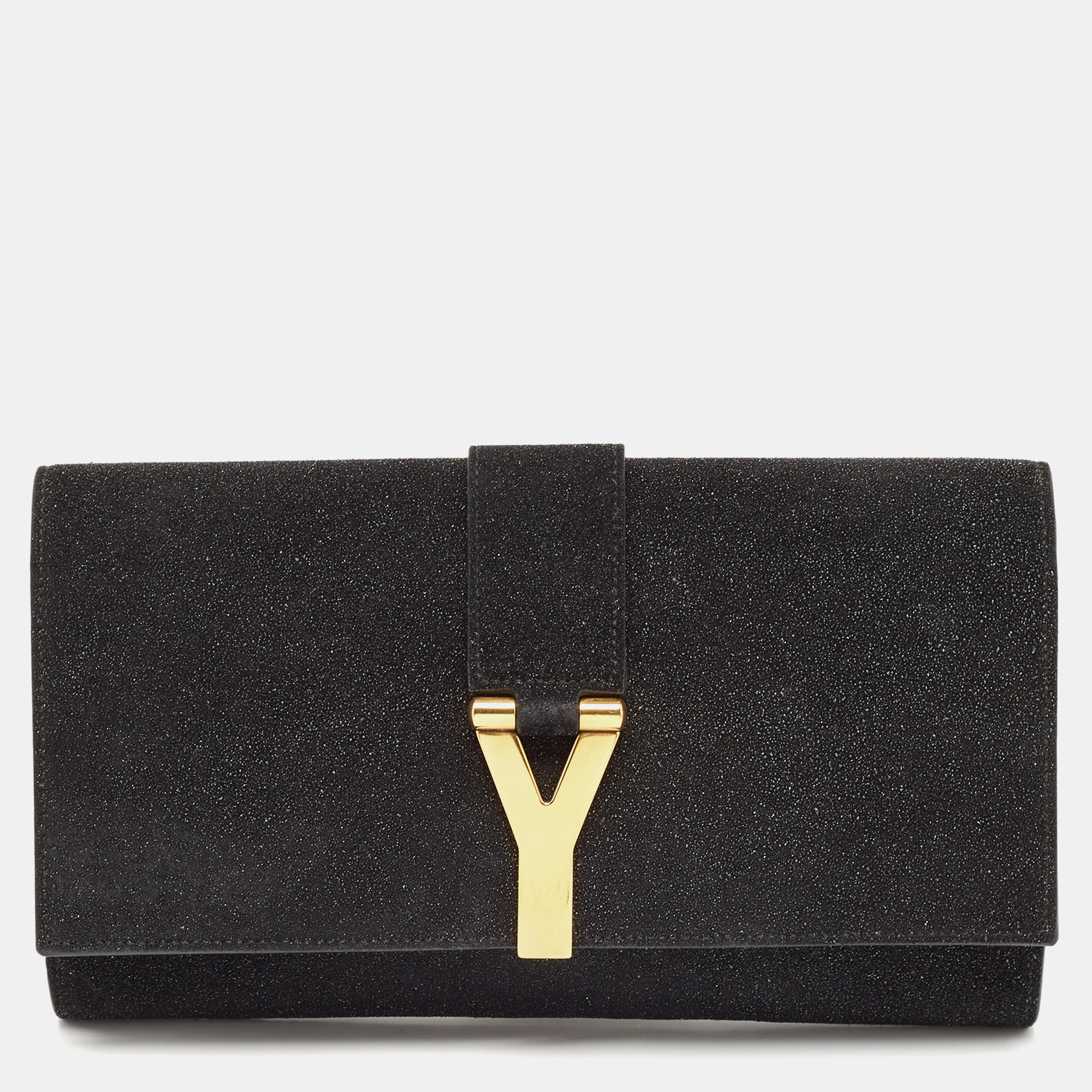 

Saint Laurent Textured Suede Y Line Clutch, Black