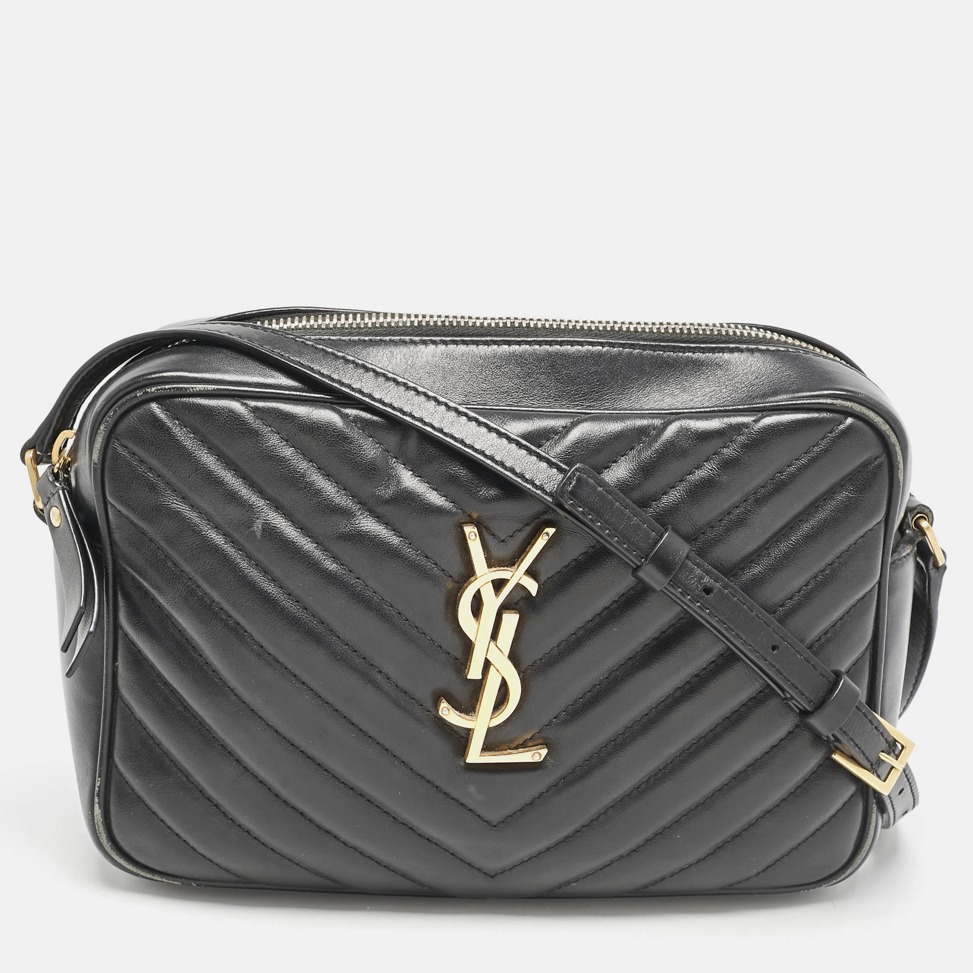 

Saint Laurent Black Matelassé Leather Lou Camera Crossbody Bag