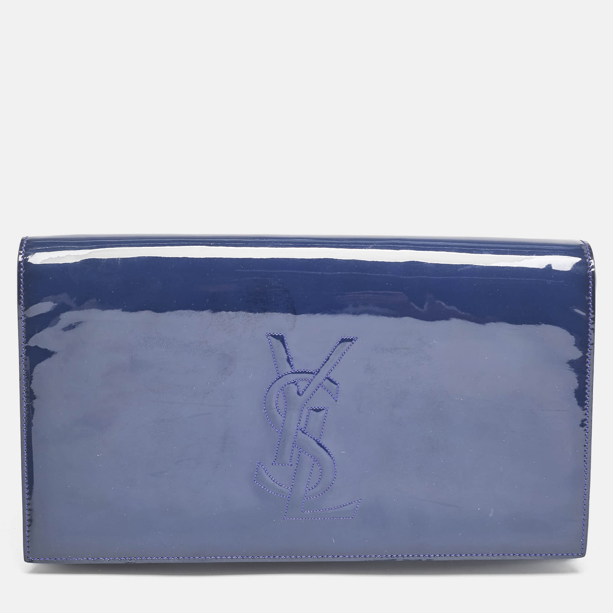 

Saint Laurent Blue Patent Leather Belle De Jour Clutch
