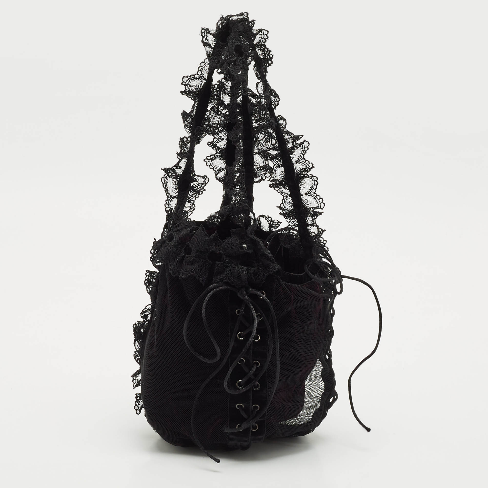 

Saint Laurent Black Mesh and Lace Up Corset Bag