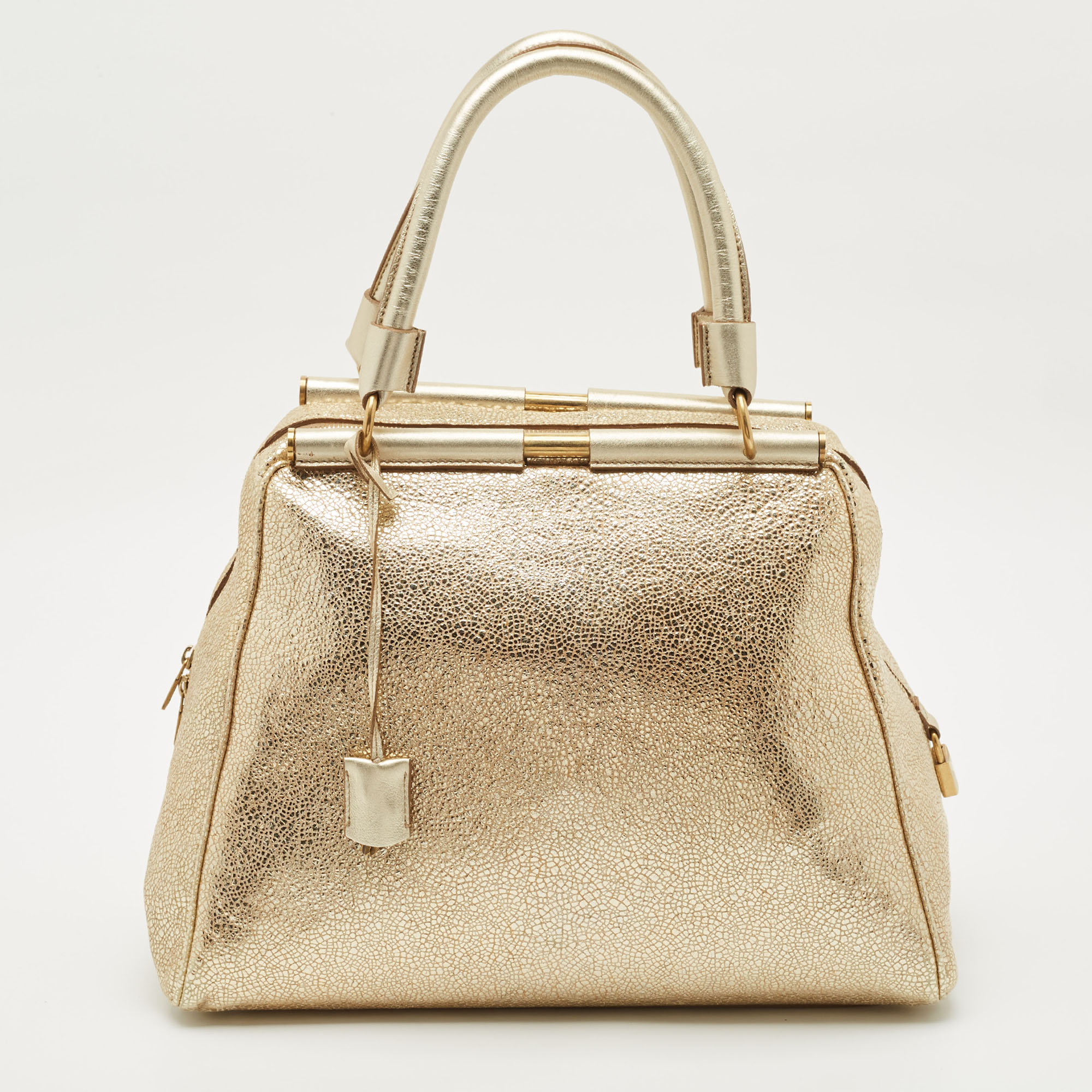 

Saint Laurent Gold Textured Leather Medium Majorelle Bag