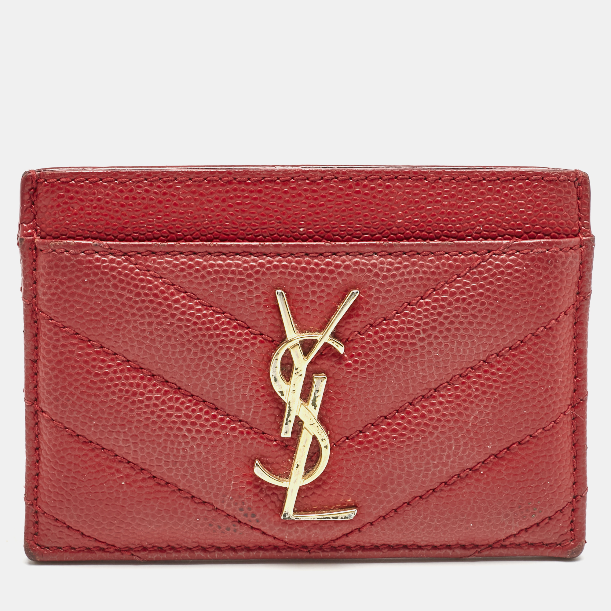 

Saint Laurent Red Matelassé Leather Monogram Card Holder