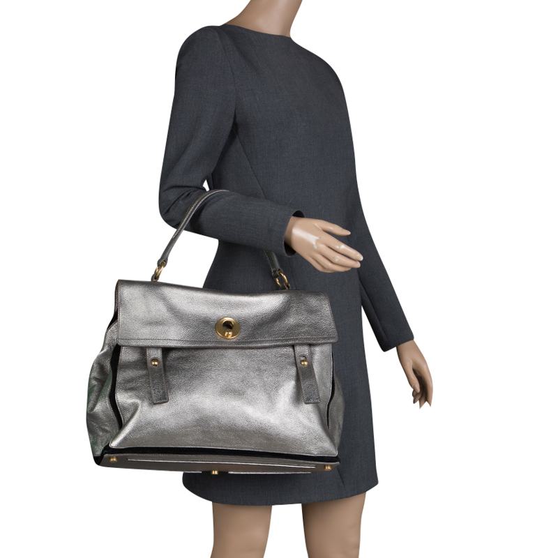 

Saint Laurent Paris Silver Leather Large Muse Two Satchel