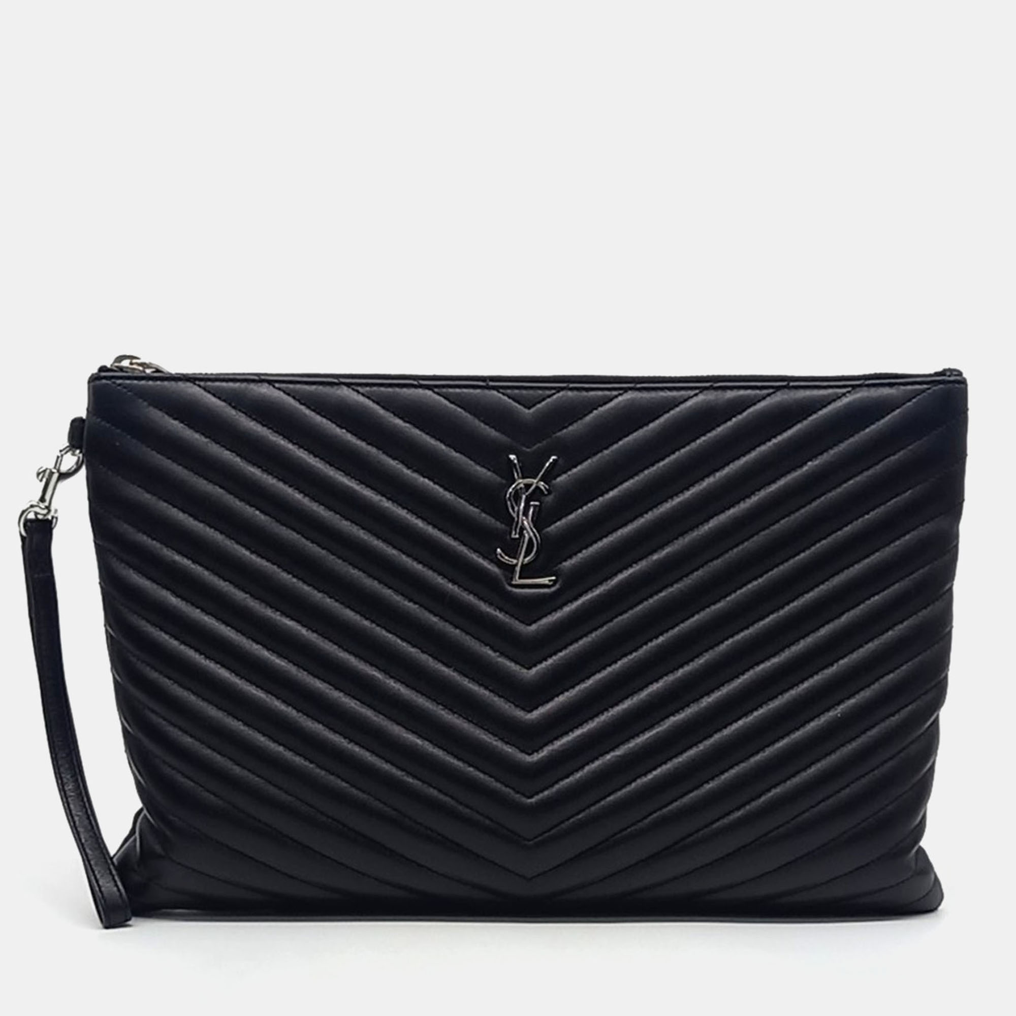 

Saint Laurent Paris Black Leather Monogram Clutch