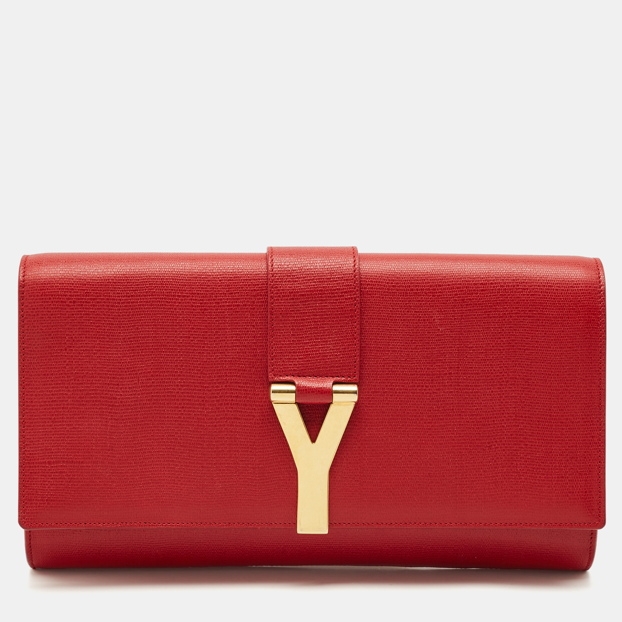 

Saint Laurent Red Texured Leather Y Line Clutch
