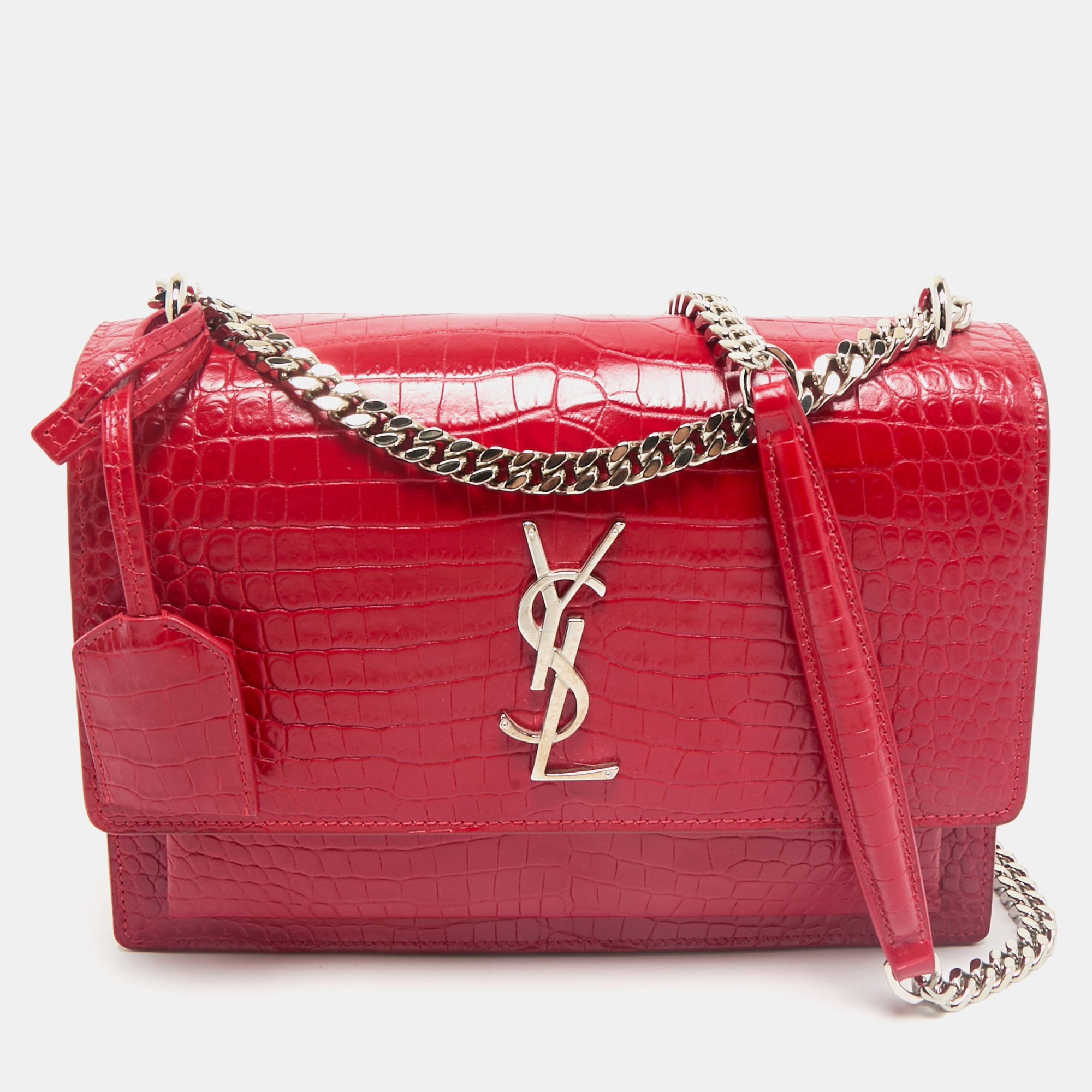 

Saint Laurent Red Croc Embossed Leather  Sunset Shoulder Bag