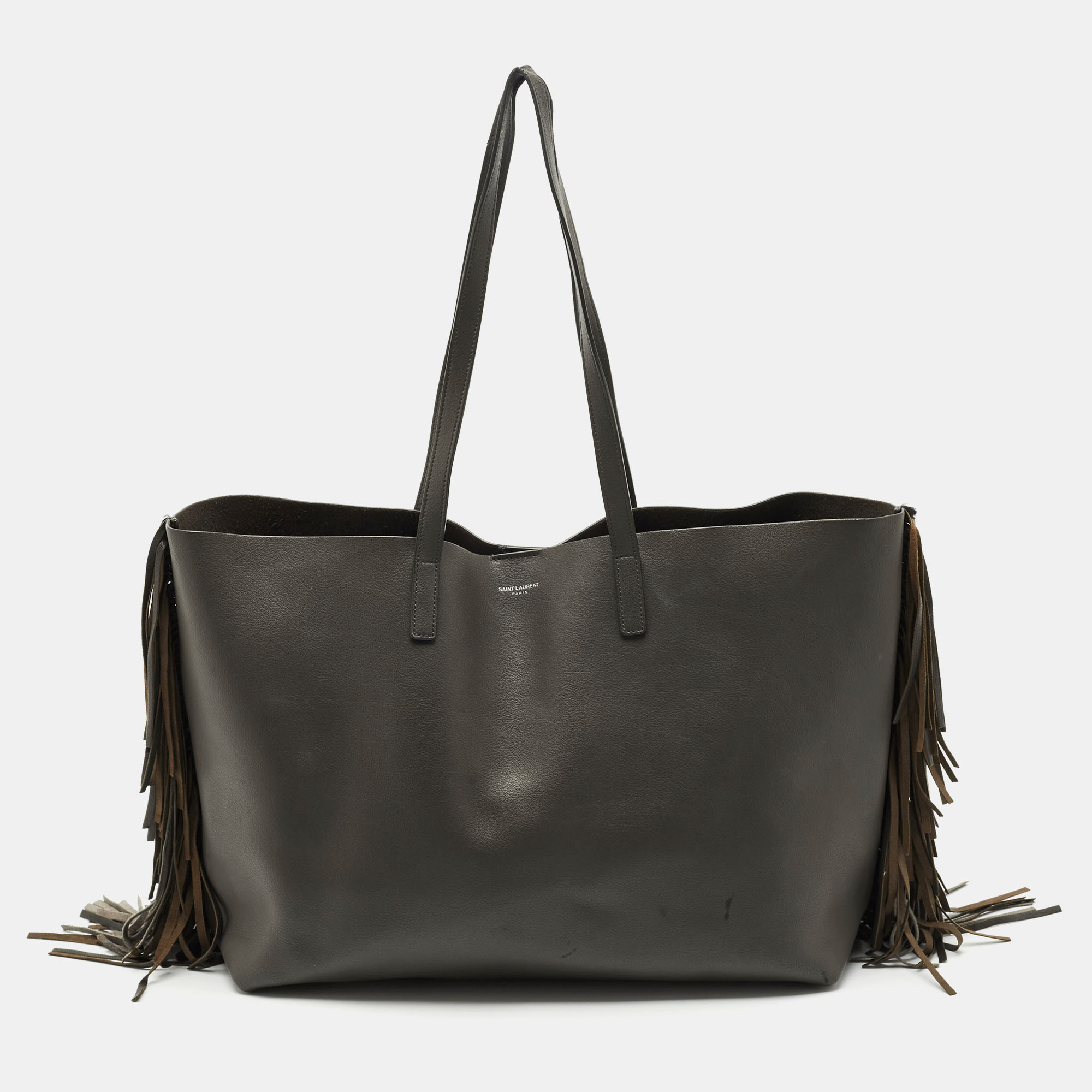 

Saint Laurent Grey Leather Fringe E/W Shopping Tote