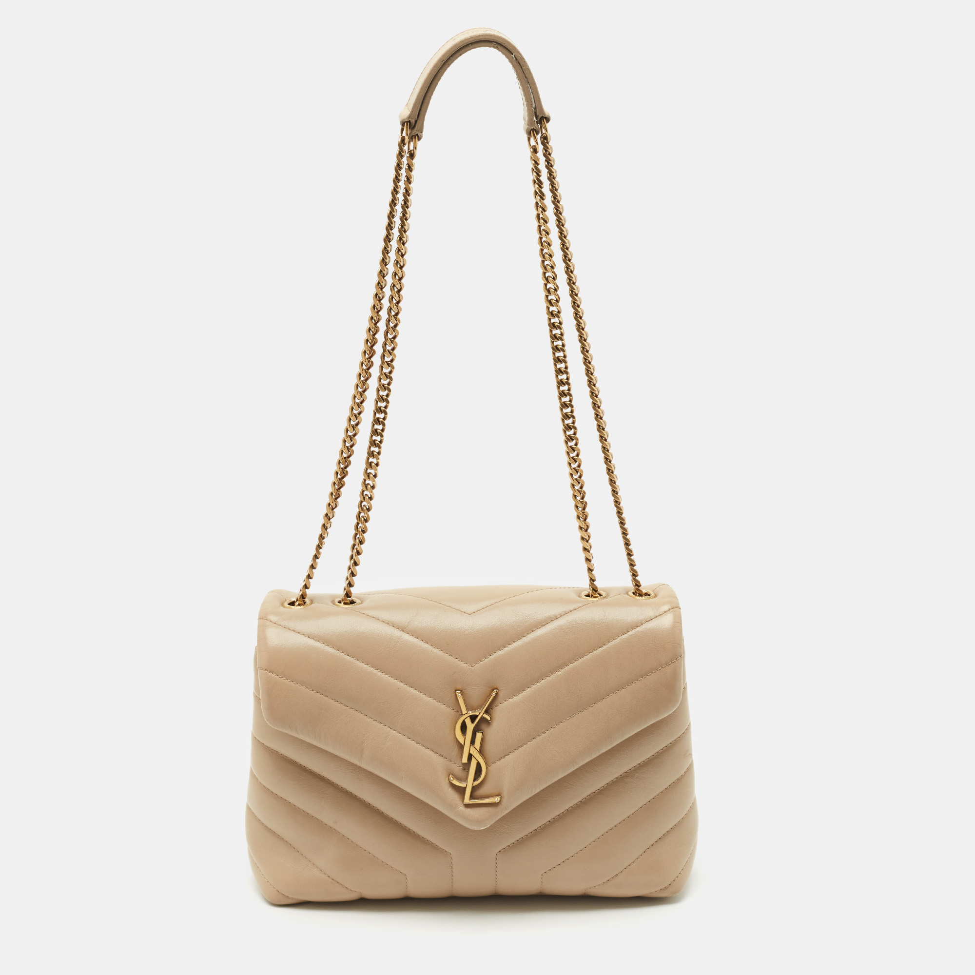 

Saint Laurent Beige Matelassé Leather  Loulou Shoulder Bag